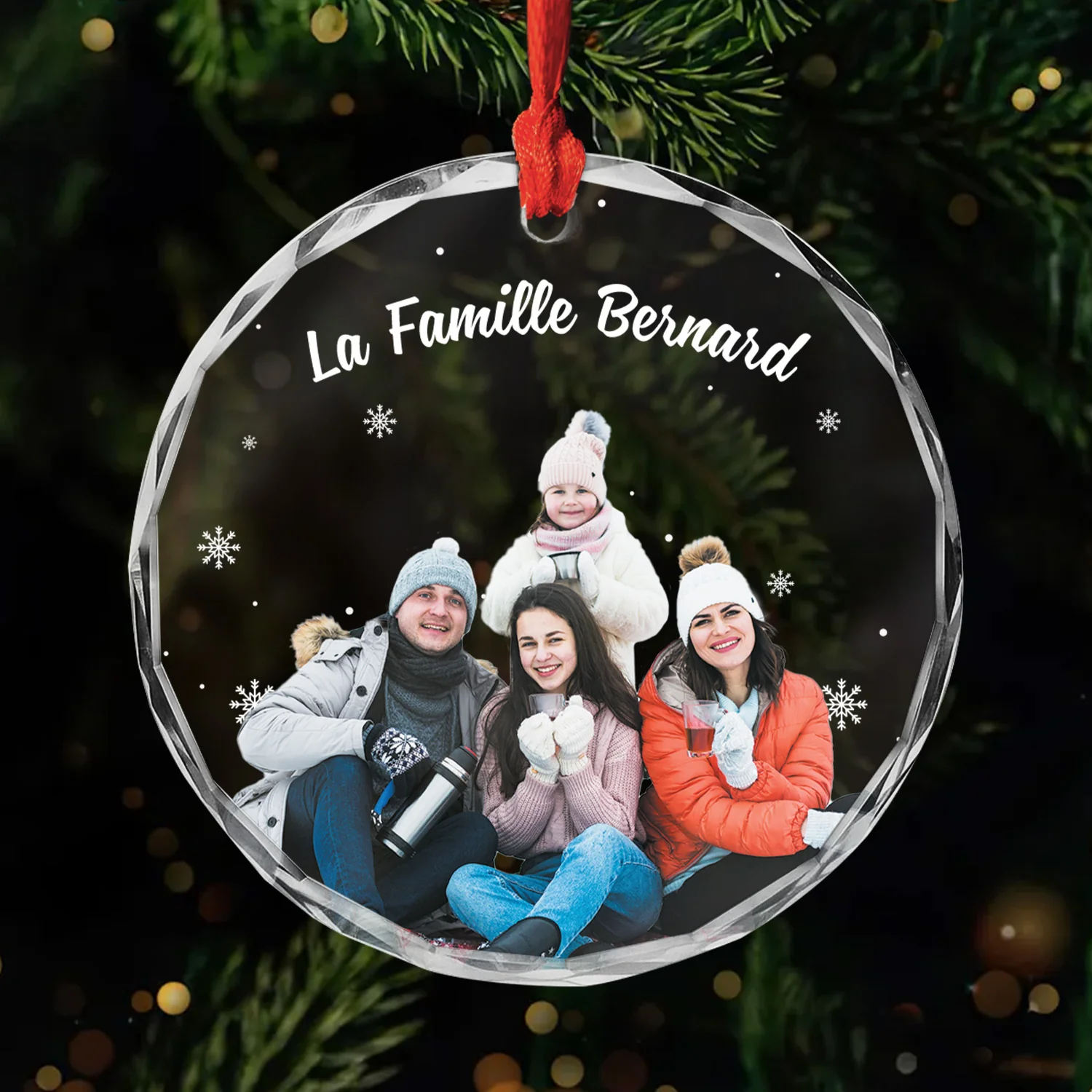 Ornement Noël En Verre Personnalisé Avec Photo - Famille Ensemble