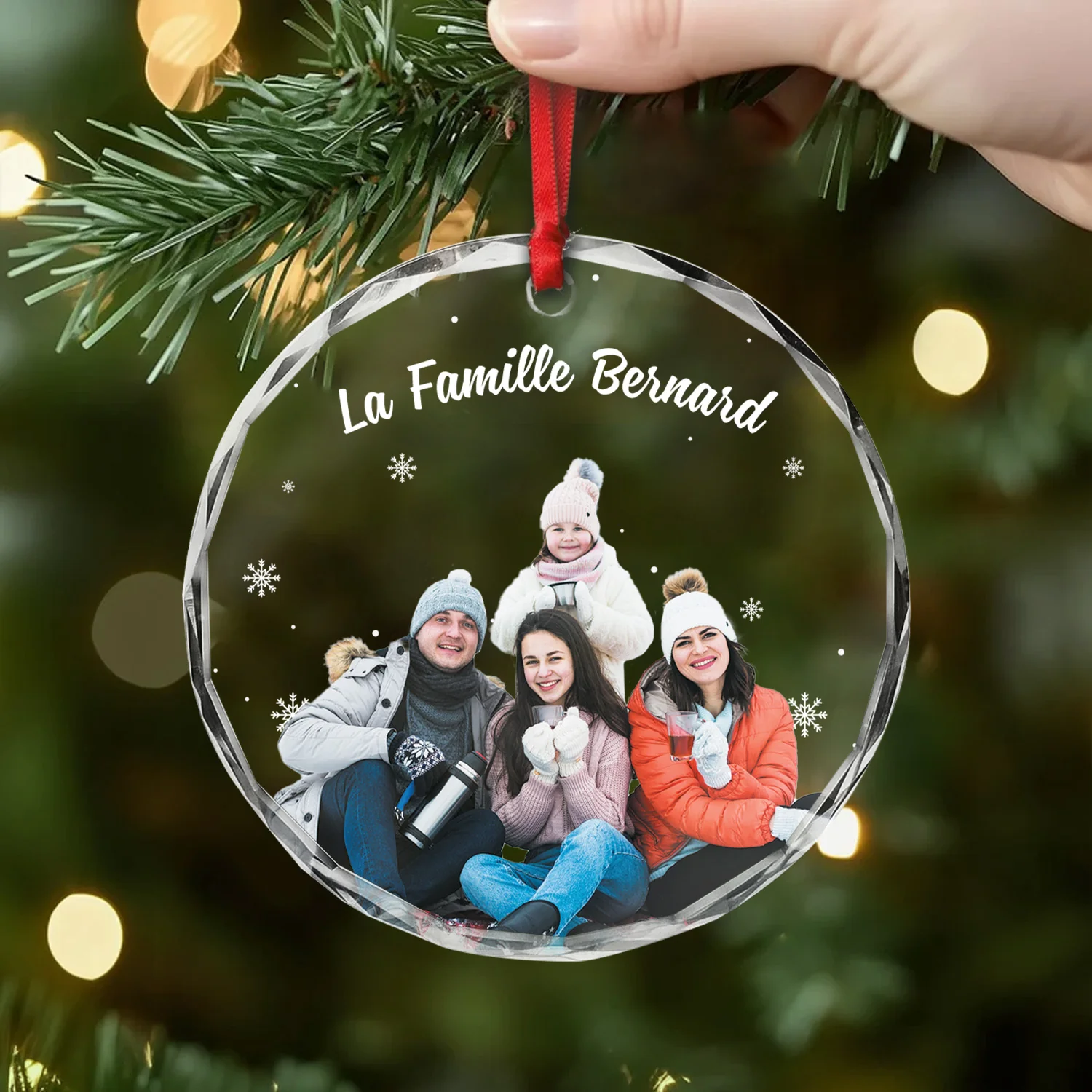 Ornement Noël En Verre Personnalisé Avec Photo - Famille Ensemble - Image 2