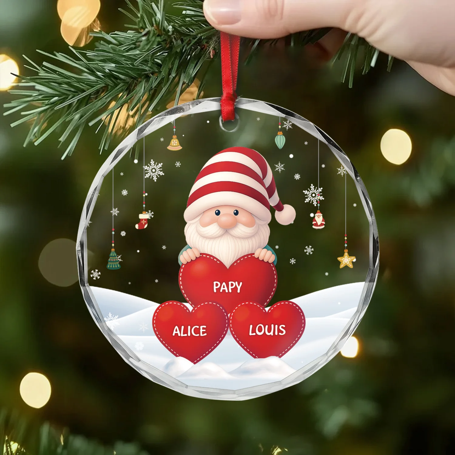 Ornement Noël En Verre Personnalisé Avec Prénom - Maman Mamie Gnome Noël - Image 2
