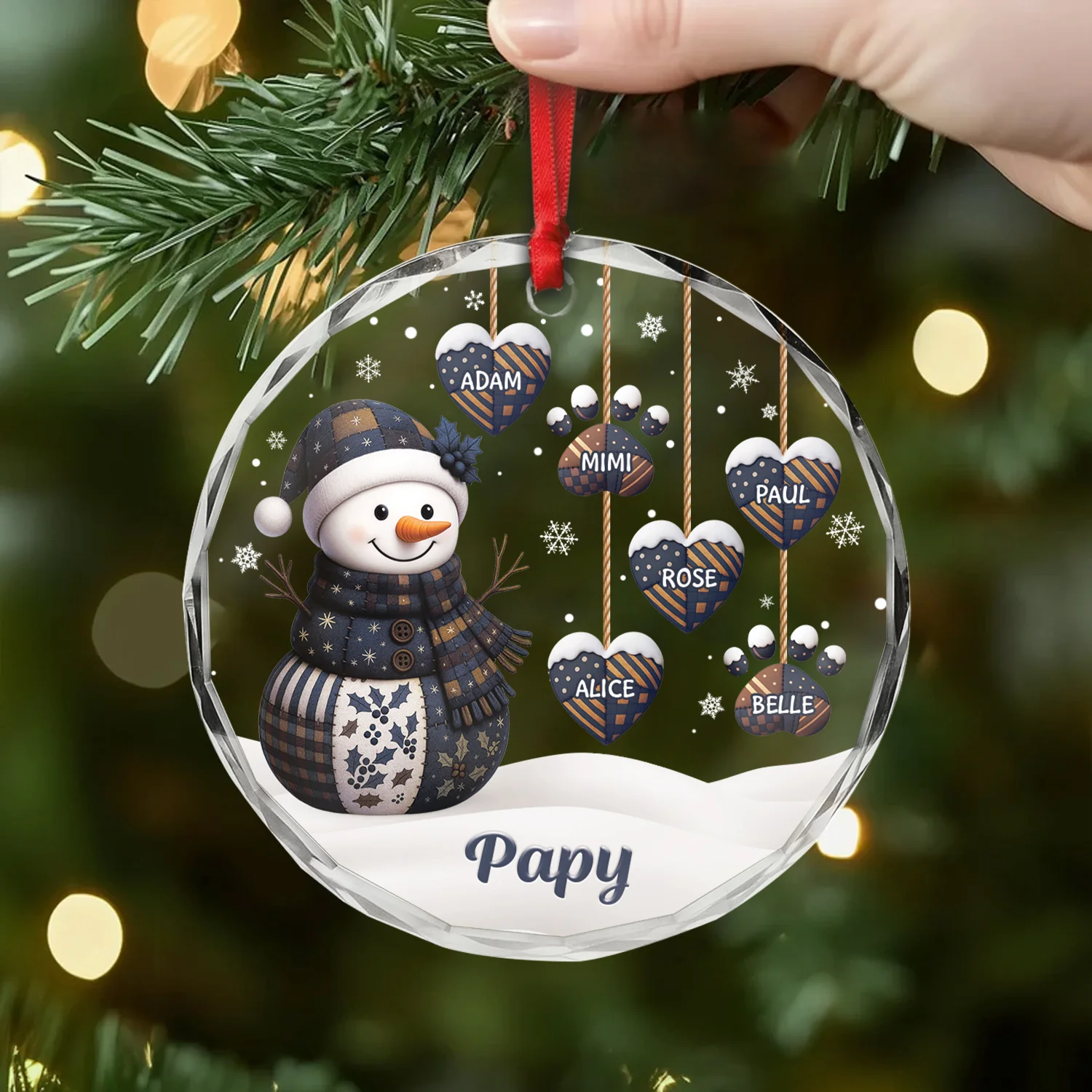 Ornement Noël En Verre Personnalisé - Bonhomme De Neige Papy Mamie - Image 2
