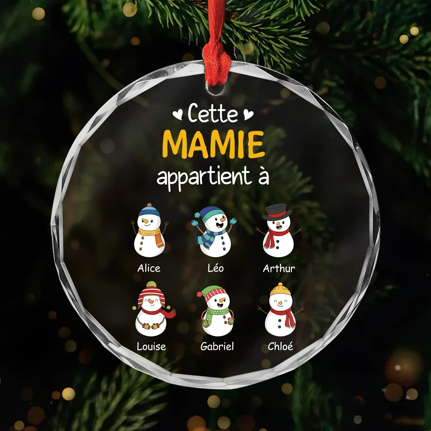 Ornement Noël En Verre Personnalisé - Cette Mamie Papi Appartient À Bonhomme De Neige