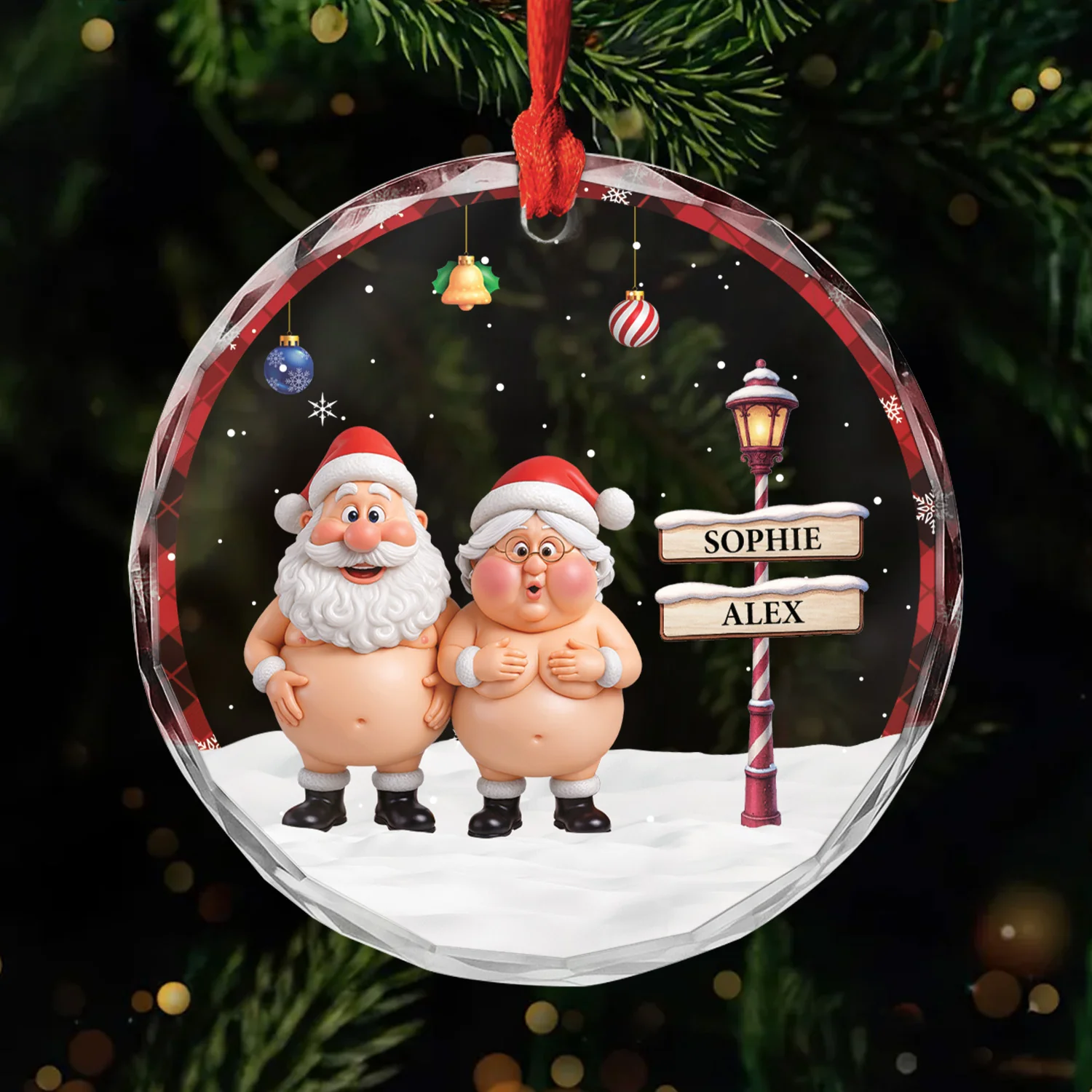 Ornement Noël En Verre Personnalisé - Couple Avec Humour
