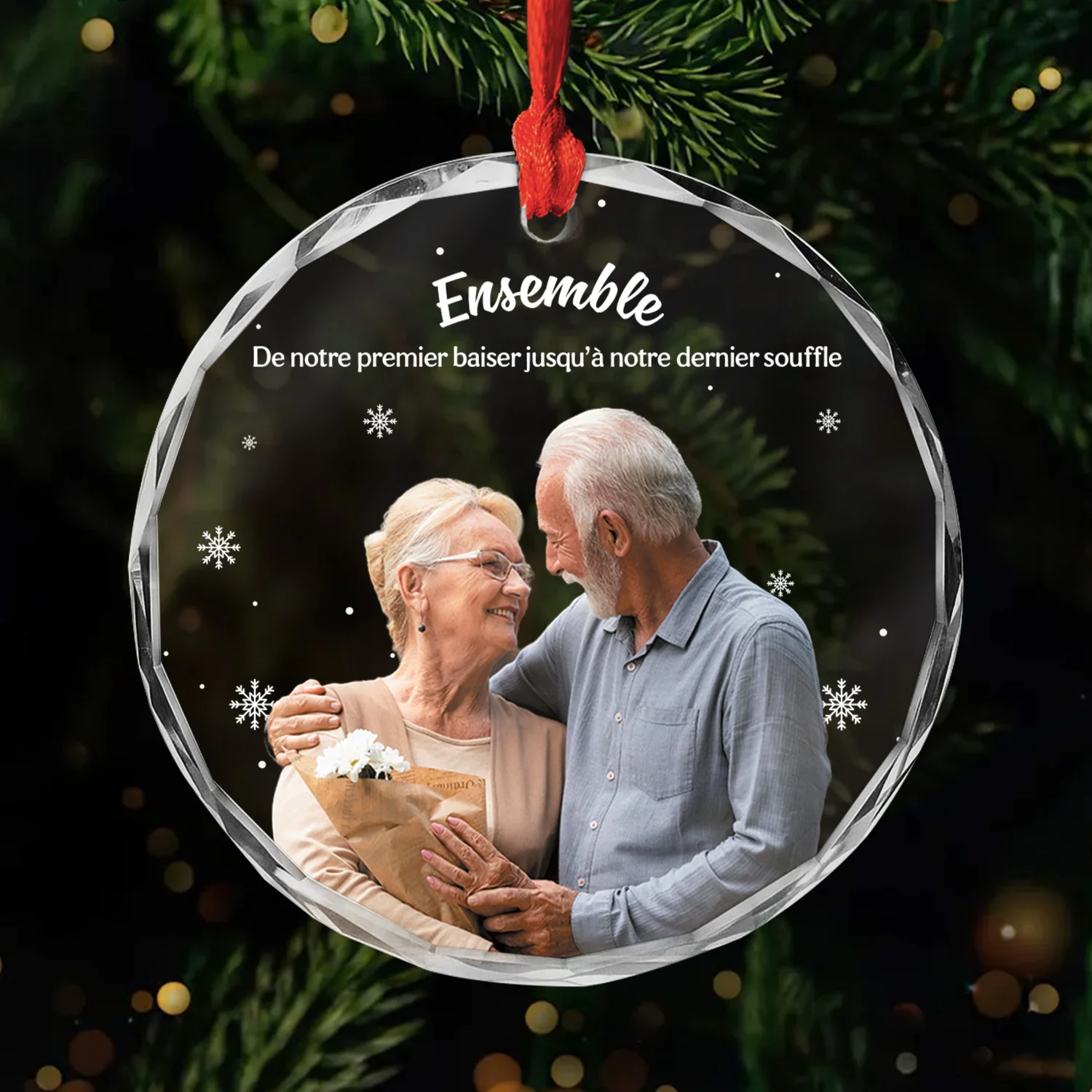 Ornement Noël En Verre Personnalisé Couple Avec Photo - Ensemble De Notre Premier Baiser