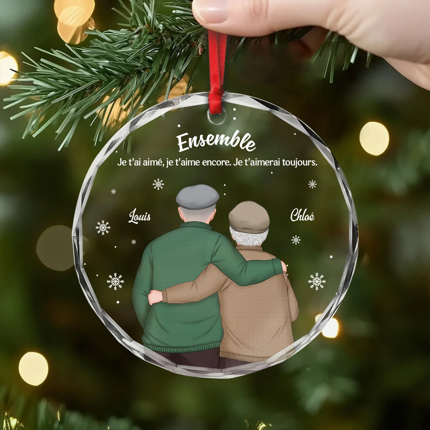 Ornement Noël En Verre Personnalisé Couple Avec Photo - Ensemble De Notre Premier Baiser - Image 2