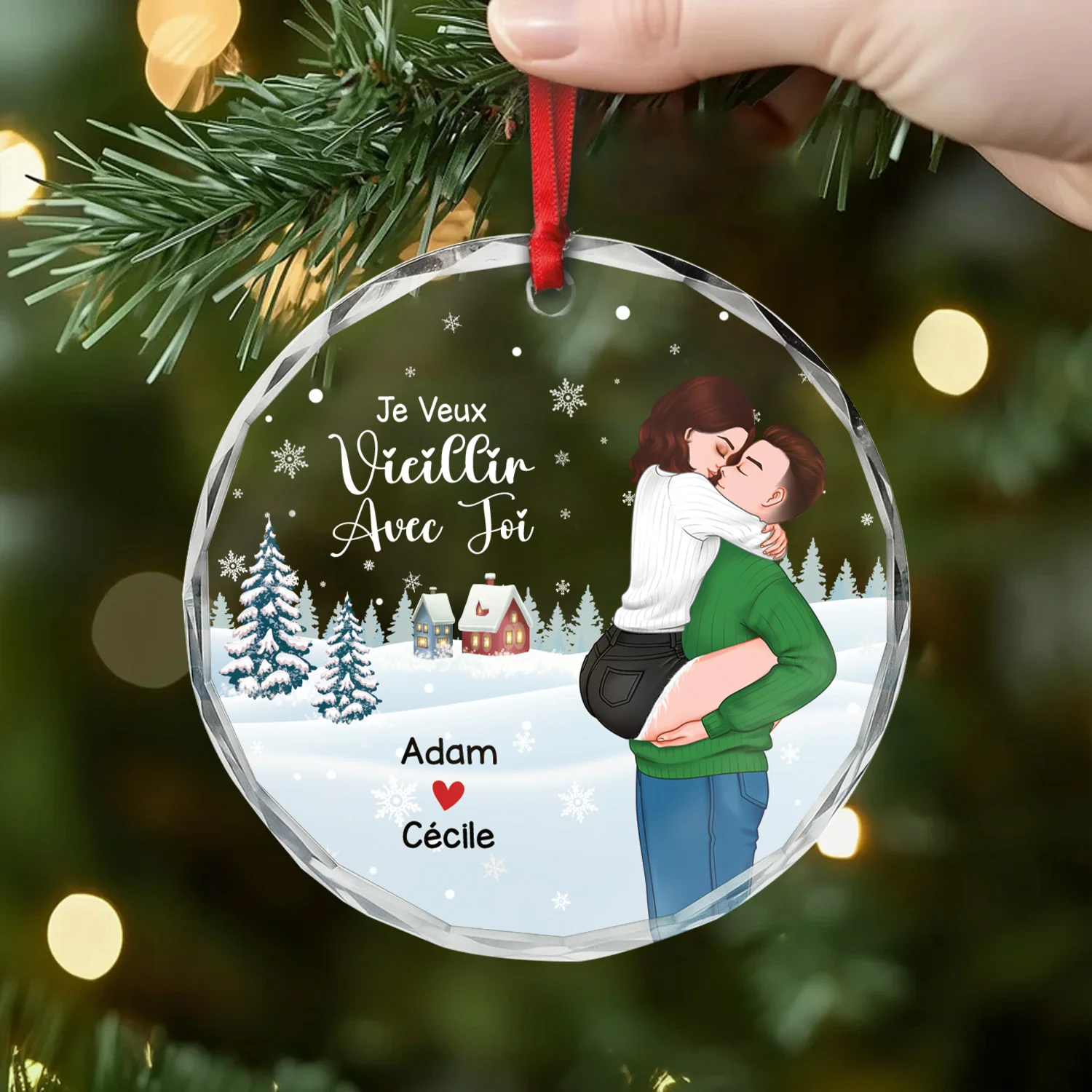 Ornement Noël En Verre Personnalisé Couple Dans Neige - Toi Et Moi Ça Va Le Faire - Image 2