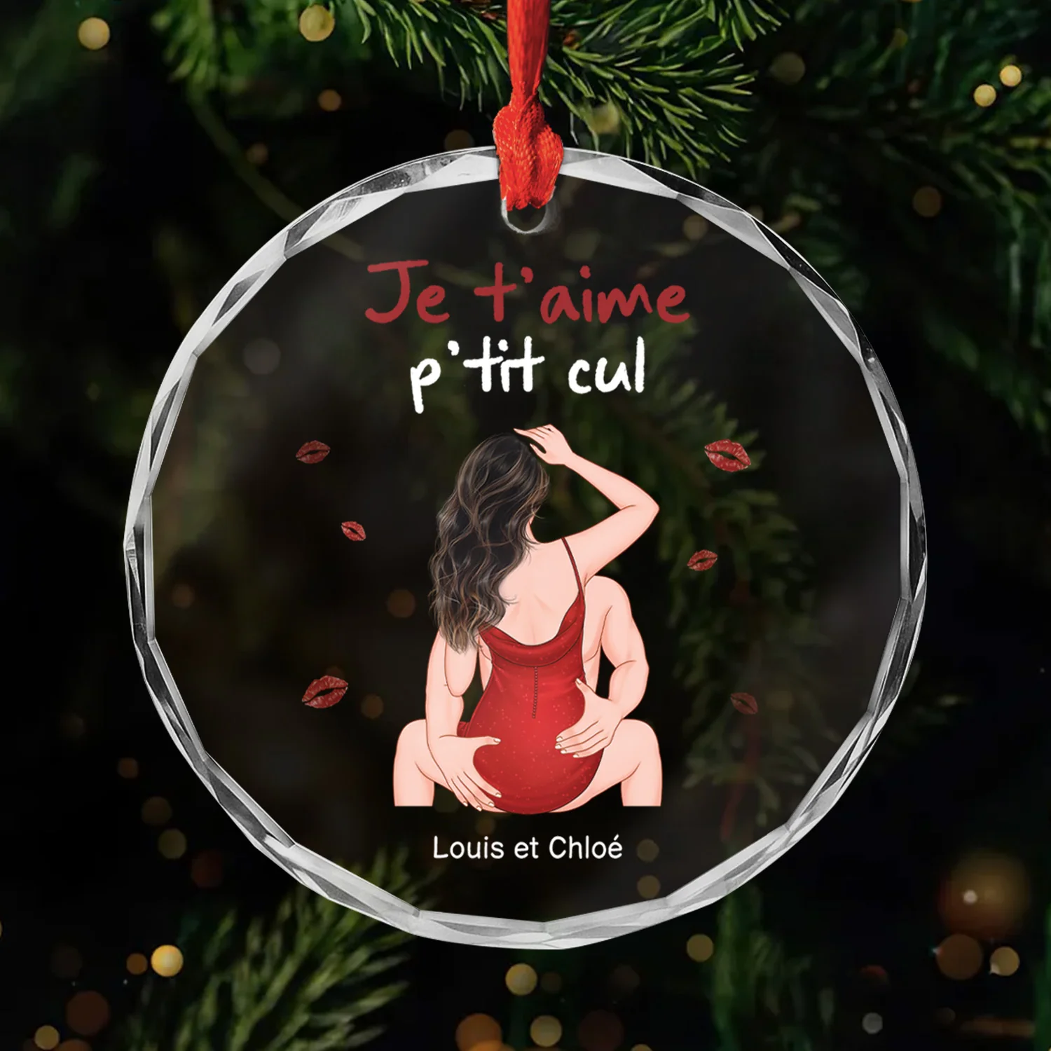 Ornement Noël En Verre Personnalisé Couple - Je T'aime Mon Chéri