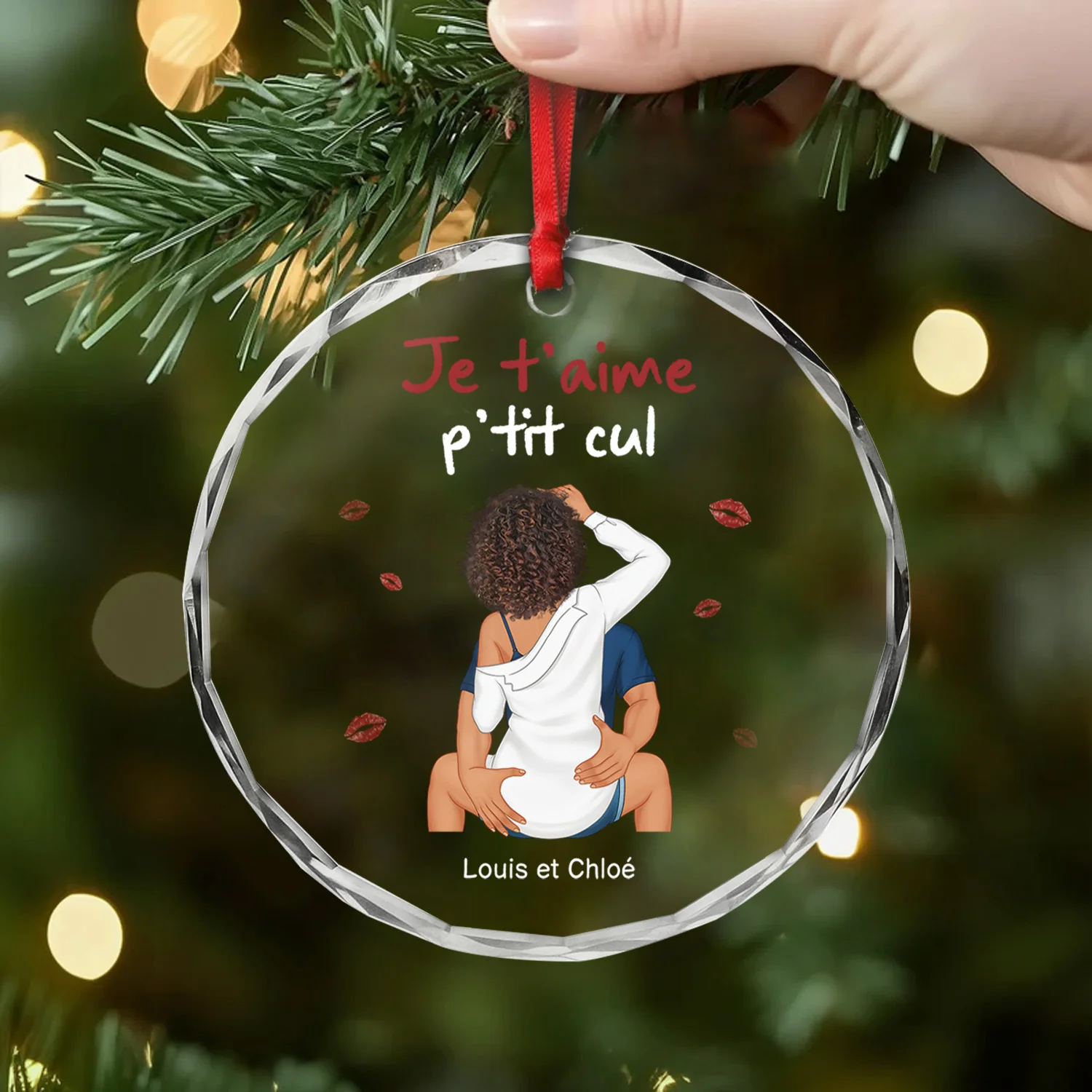 Ornement Noël En Verre Personnalisé Couple - Je T'aime Mon Chéri - Image 2