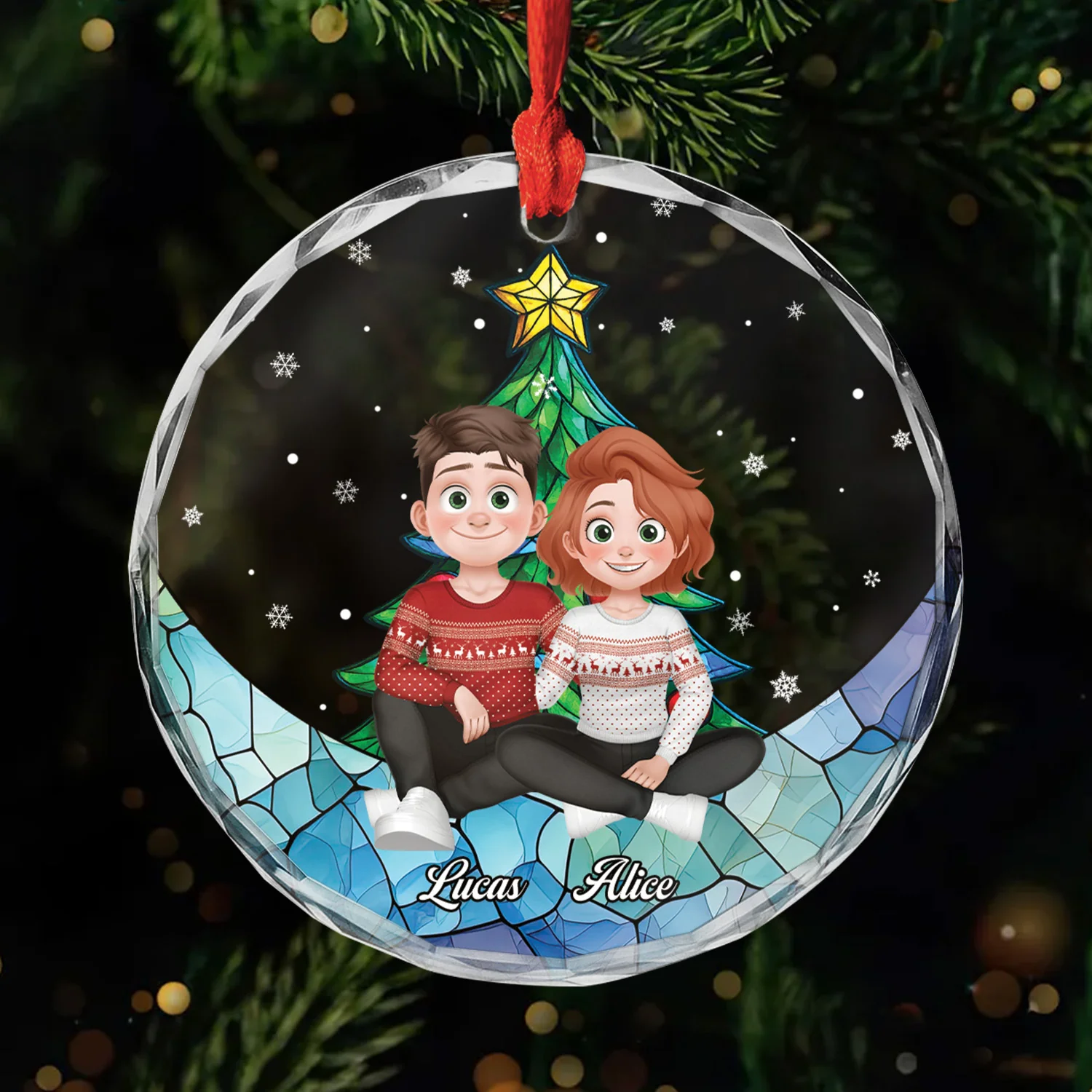 Ornement Noël En Verre Personnalisé Couple - Notre Noël Couple