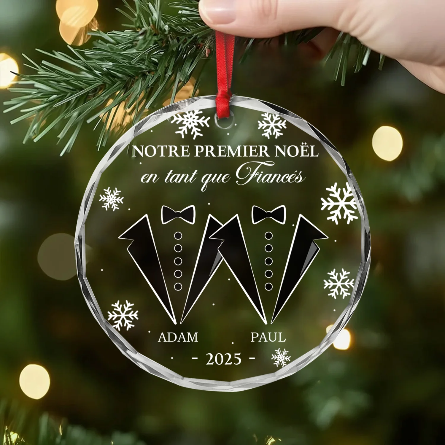 Ornement Noël En Verre Personnalisé Couple - Premier Noël Mariage - Image 2