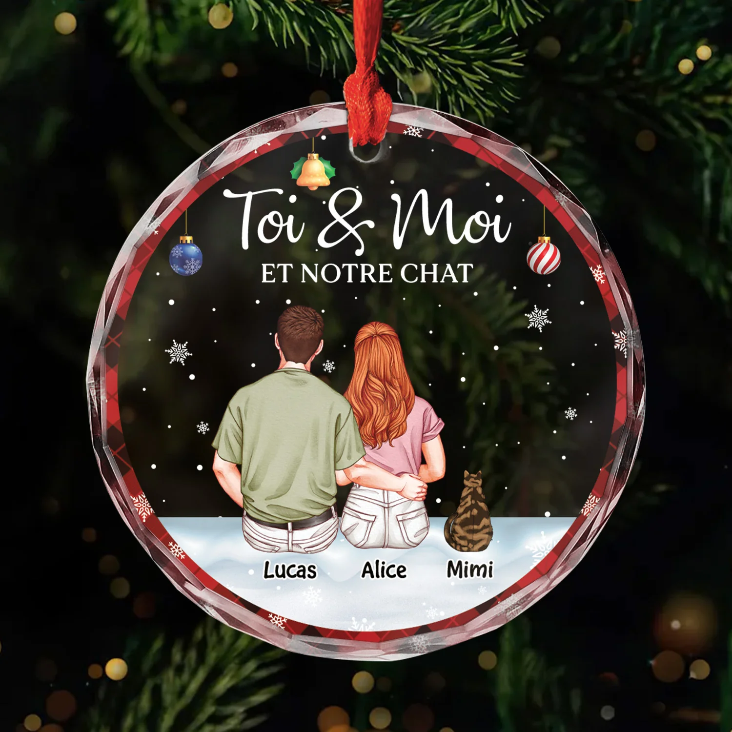 Ornement Noël En Verre Personnalisé Couple - Toi Et Moi Et Nos Chats
