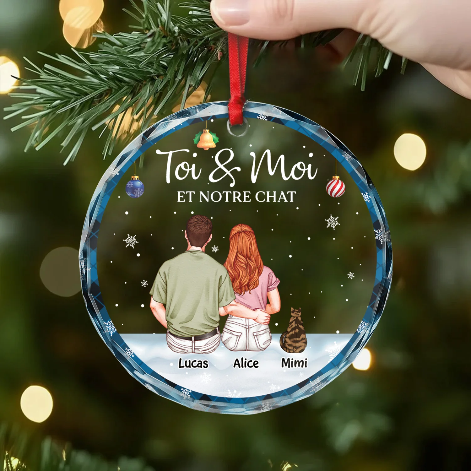 Ornement Noël En Verre Personnalisé Couple - Toi Et Moi Et Nos Chats - Image 2