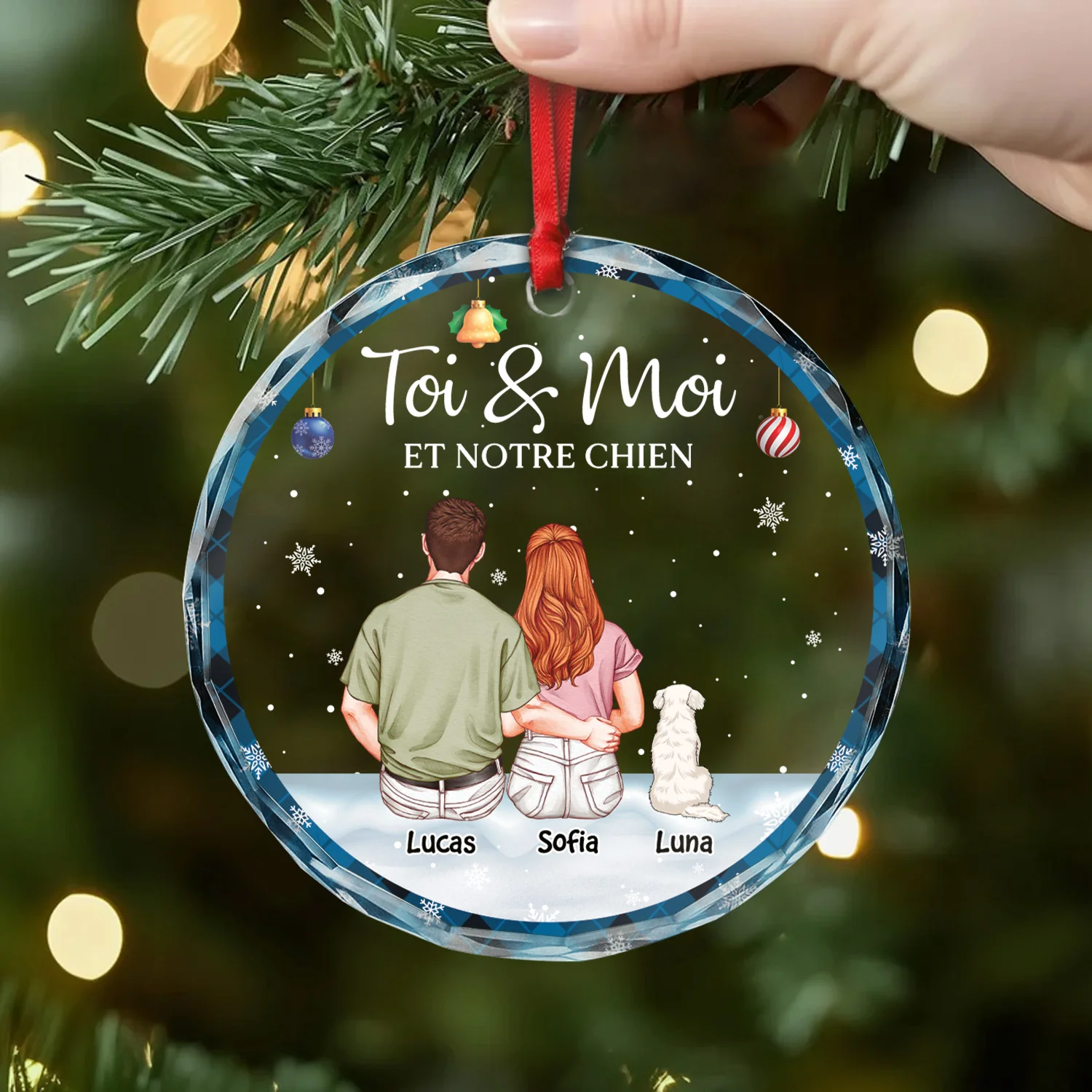 Ornement Noël En Verre Personnalisé Couple - Toi Et Moi Et Nos Chiens - Image 2