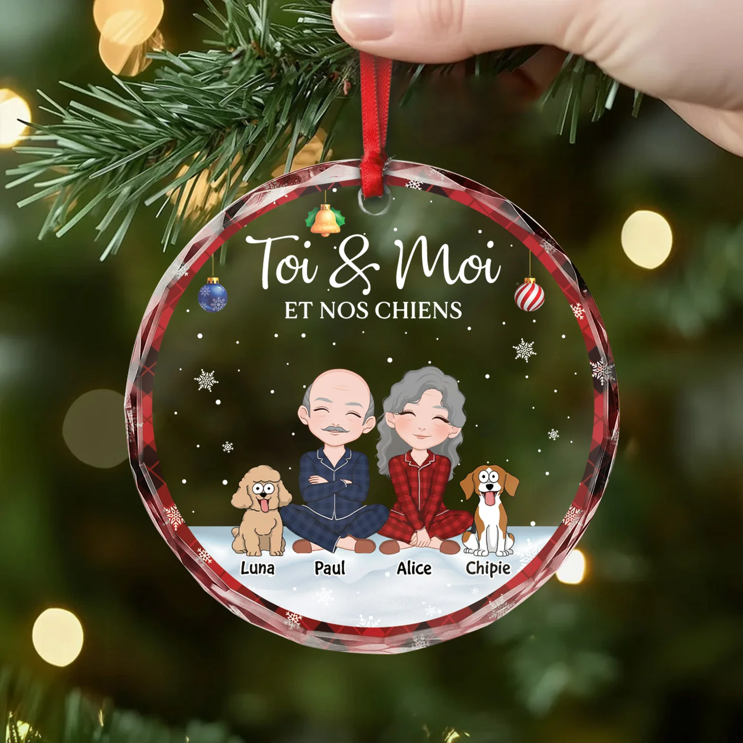 Ornement Noël En Verre Personnalisé Couple - Toi Moi Et Notre Chien - Image 2