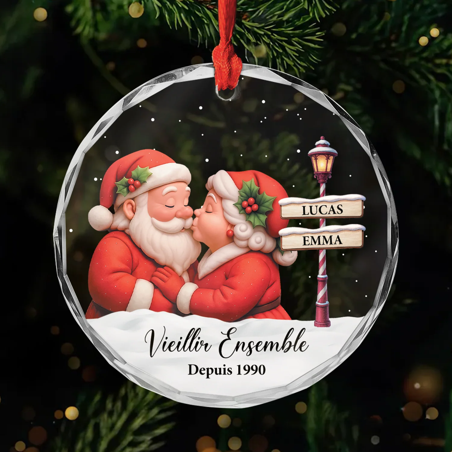 Ornement Noël En Verre Personnalisé Couple - Vieillir Ensemble