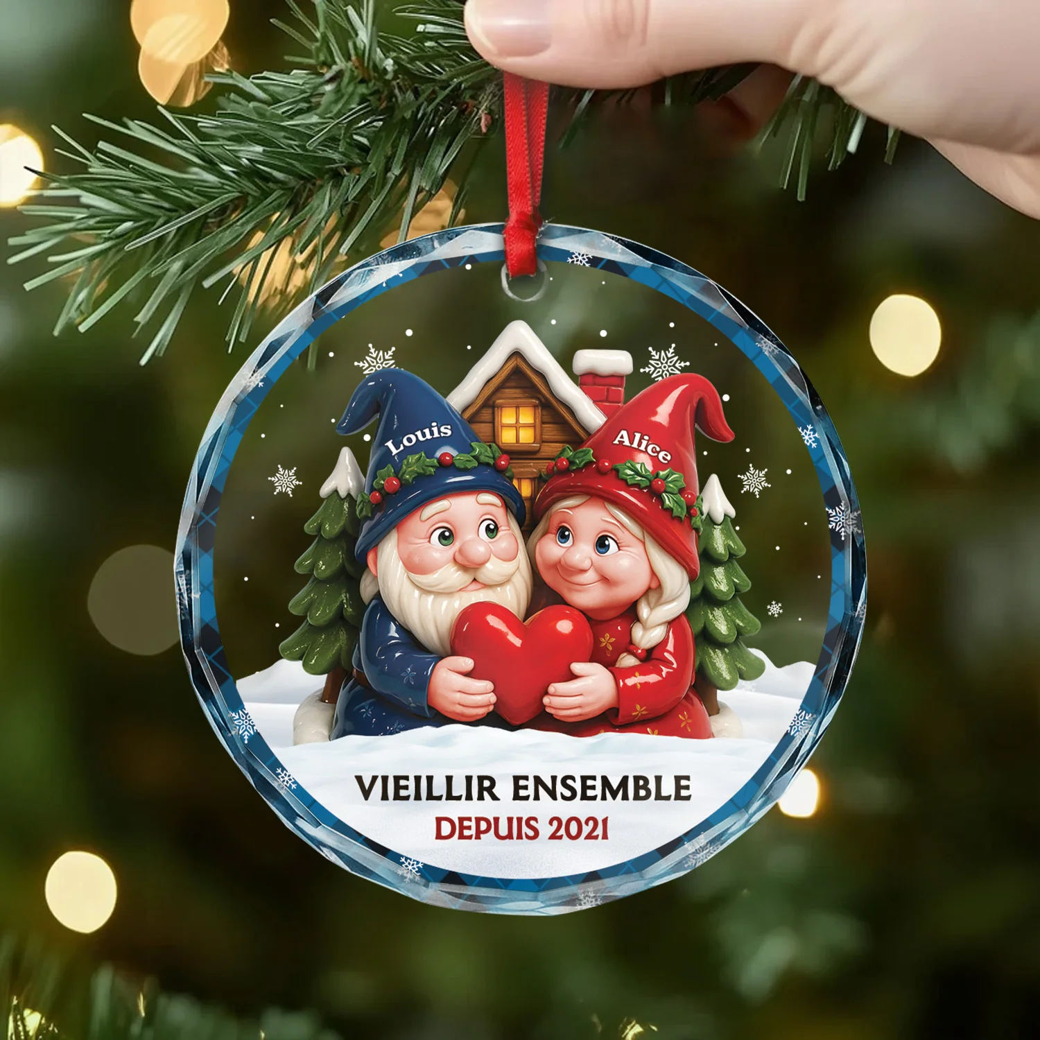 Ornement Noël En Verre Personnalisé Couple - Vieillir Ensemble Avec Cœur - Image 2