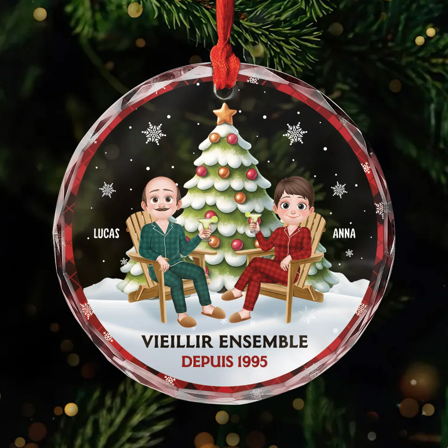 Ornement Noël En Verre Personnalisé Couple - Vieillir Ensemble Depuis