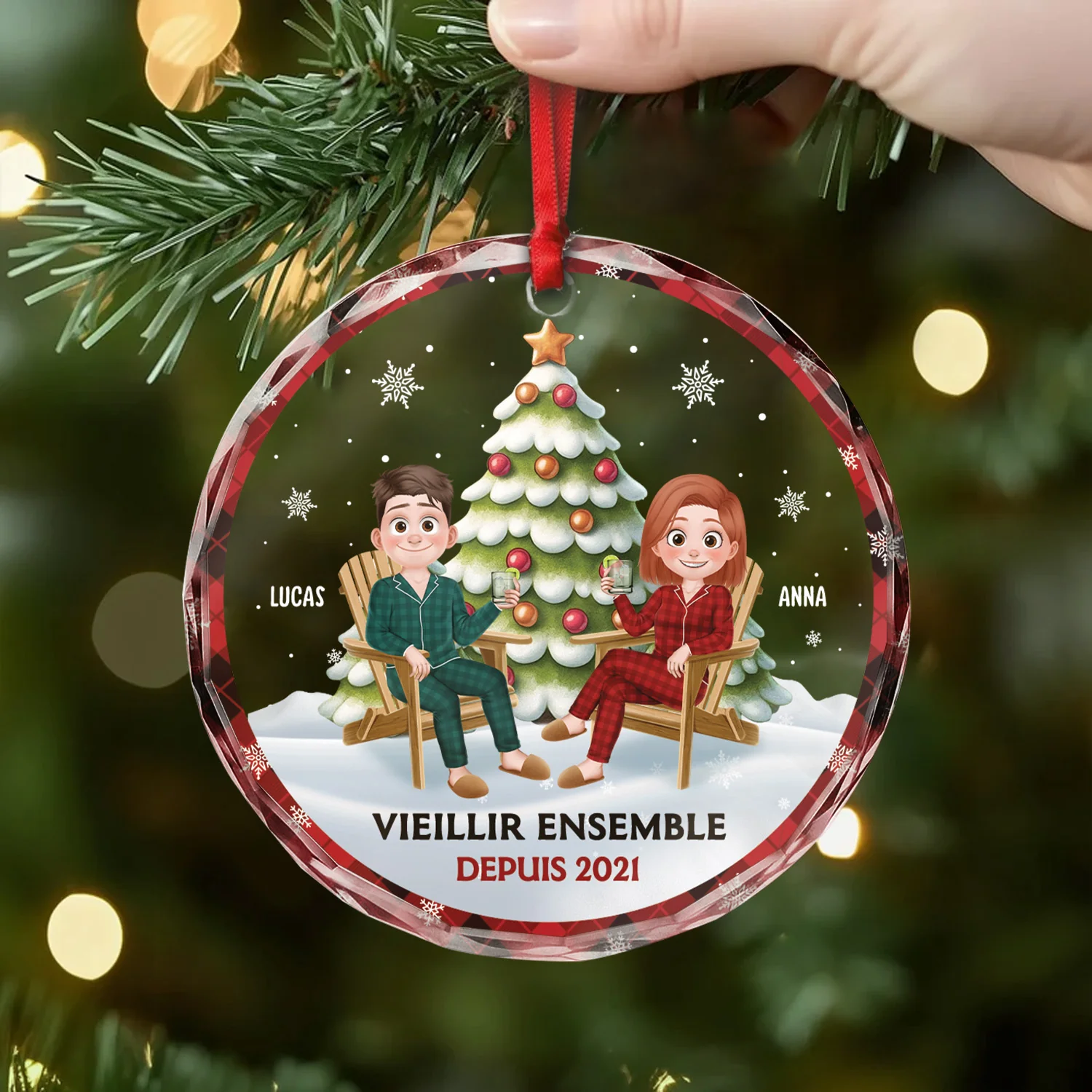 Ornement Noël En Verre Personnalisé Couple - Vieillir Ensemble Depuis - Image 2