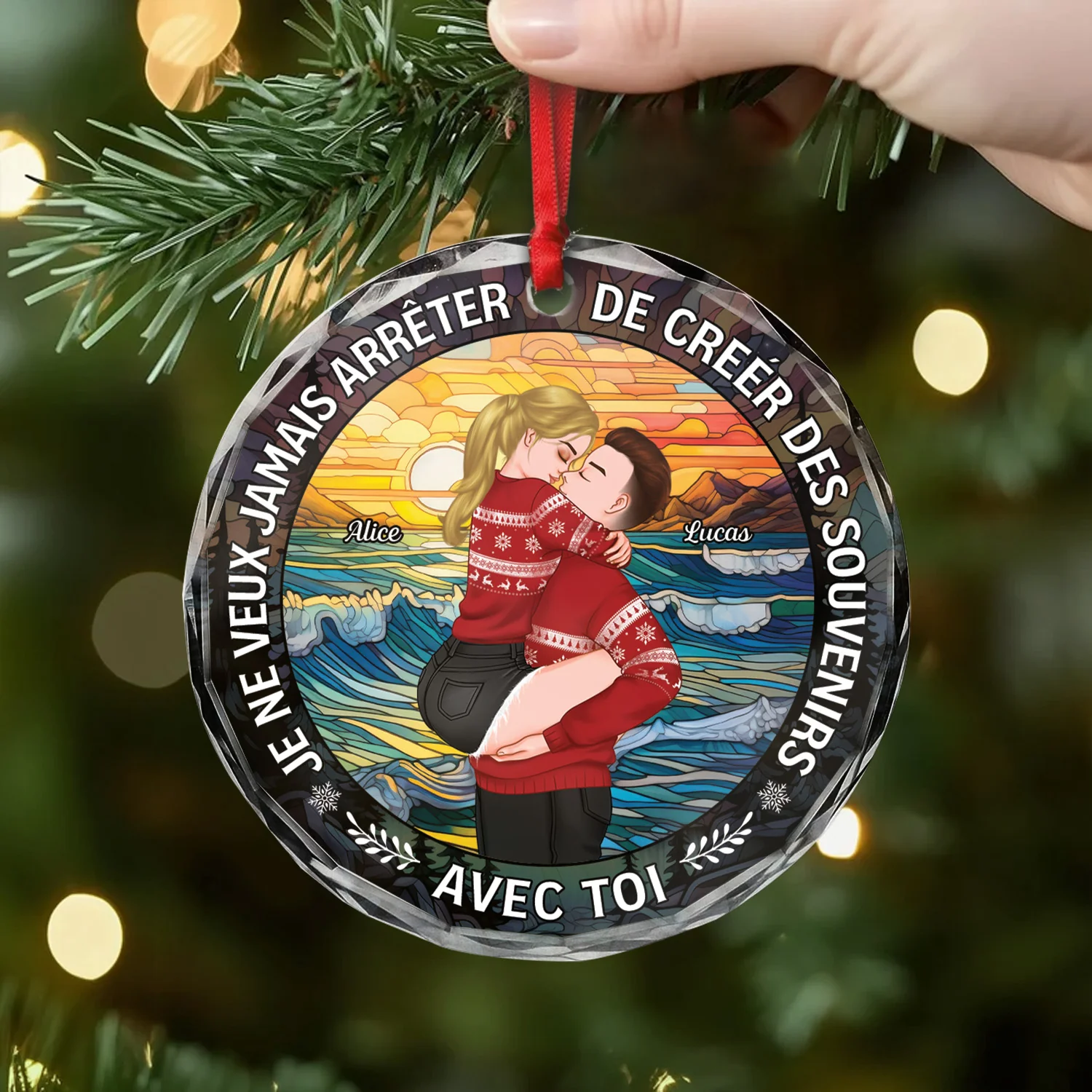Ornement Noël En Verre Personnalisé Couple - Créer Des Souvenirs Avec Toi - Image 2