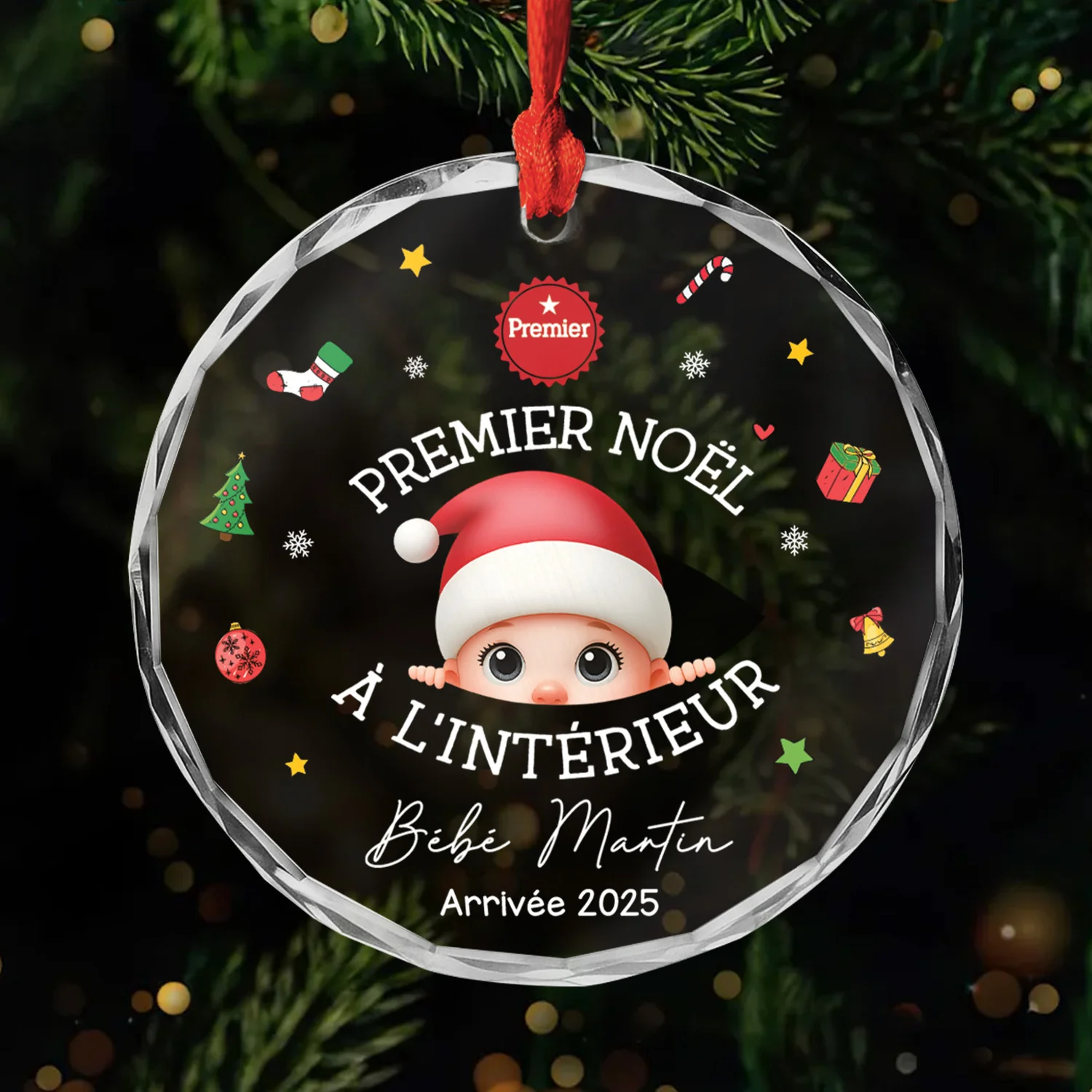 Ornement Noël En Verre Personnalisé Enfant - Mon Premier Noël À L'intérieur