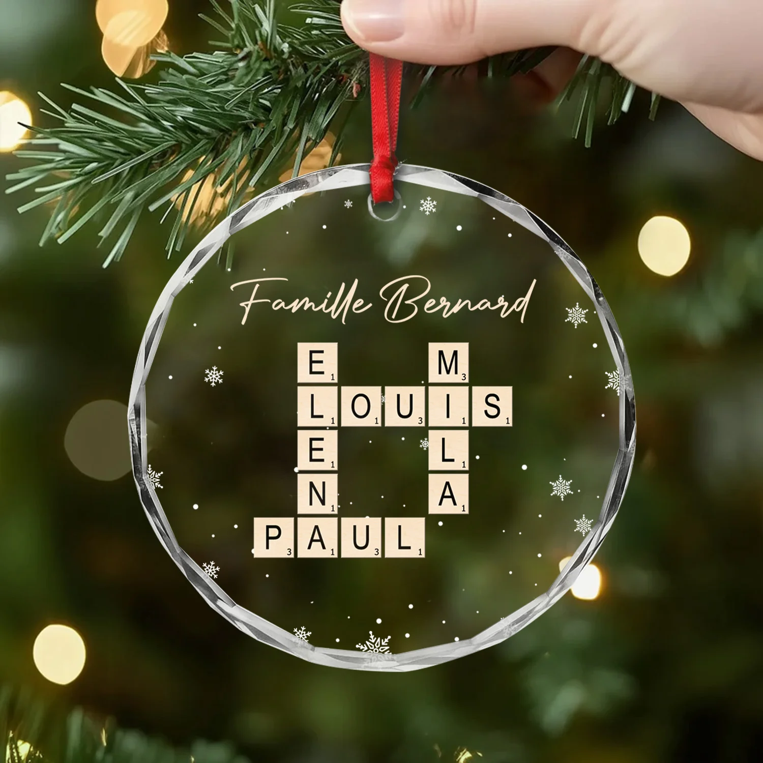 Ornement Noël En Verre Personnalisé - Famille Avec Mots-Croisés - Image 2