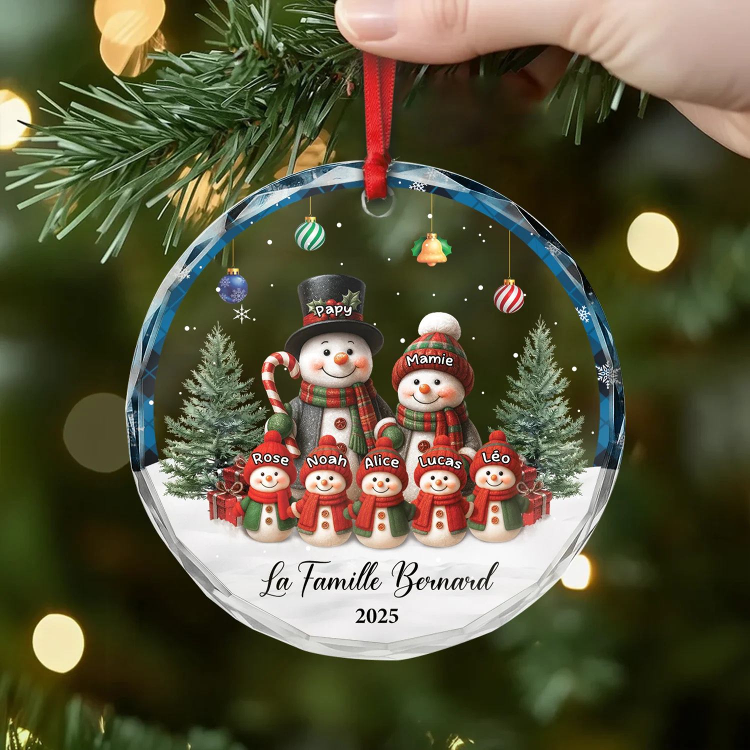Ornement Noël En Verre Personnalisé - Famille Bonhomme De Neige Laine - Image 2