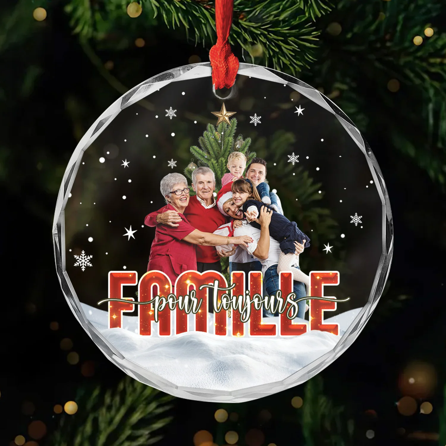 Ornement Noël En Verre Personnalisé Famille - Famille Pour Toujours