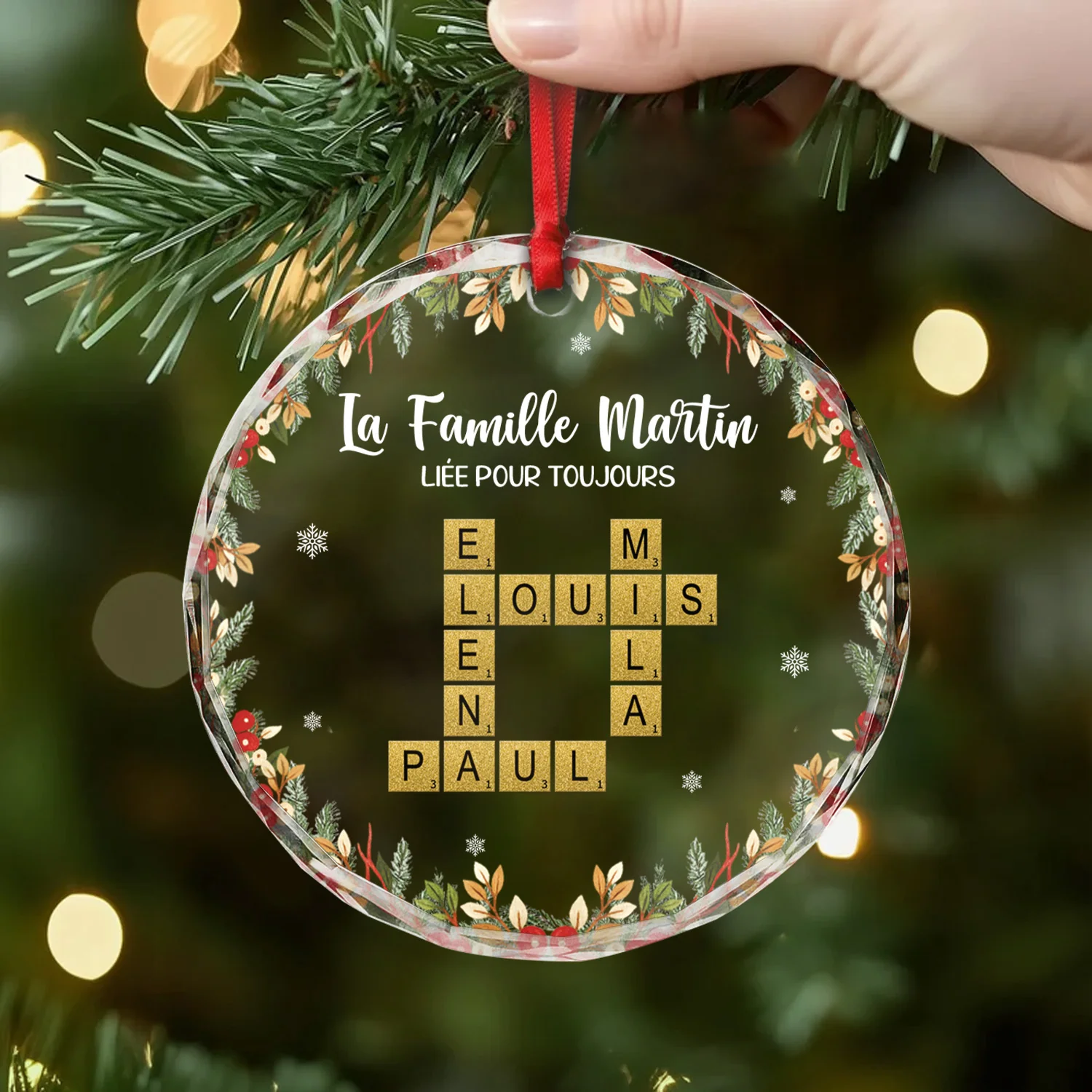 Ornement Noël En Verre Personnalisé Famille - Liés Pour Toujours Avec Mots-Croisés - Image 2