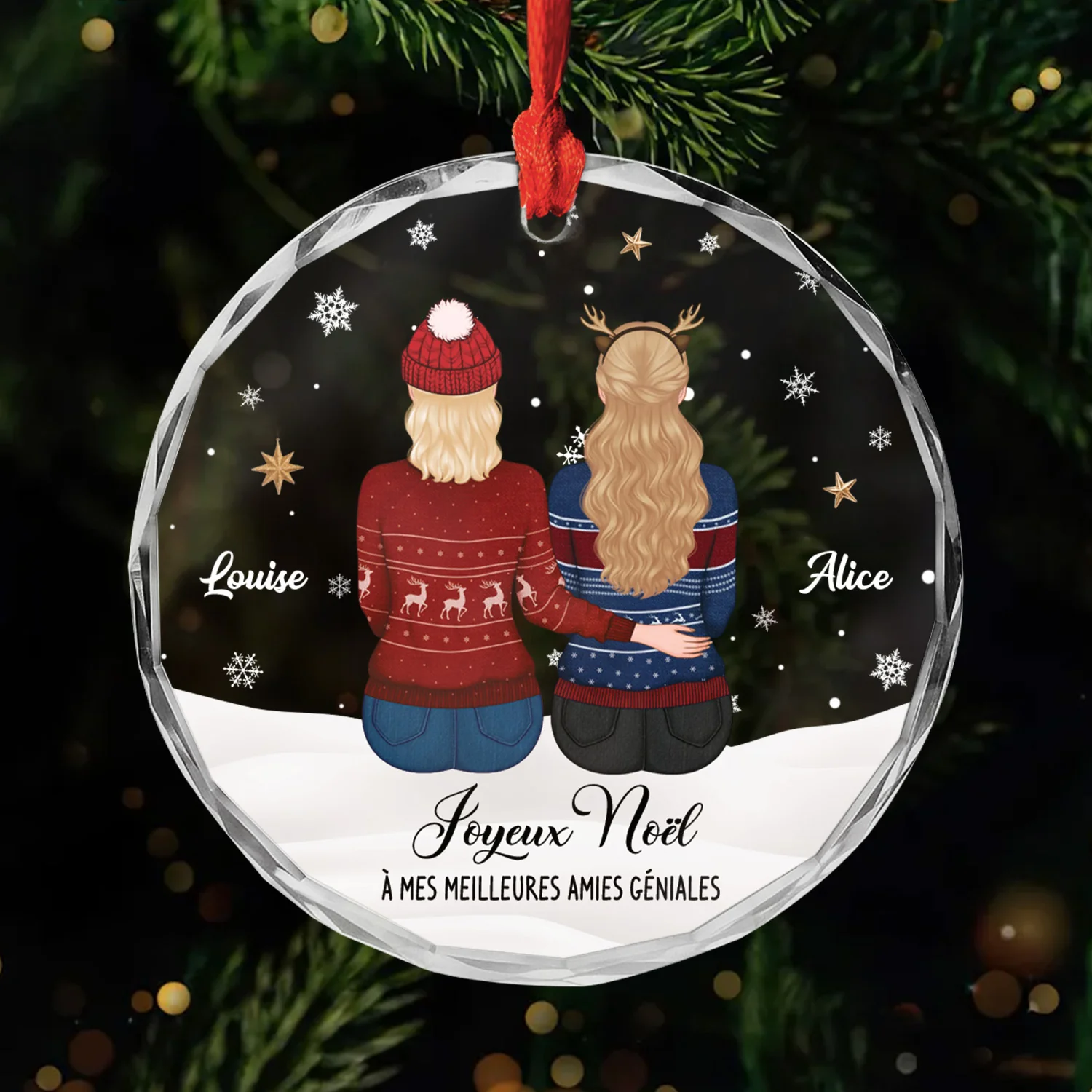 Ornement Noël En Verre Personnalisé Femme Avec Photo - Joyeux Noël À Mes Amies