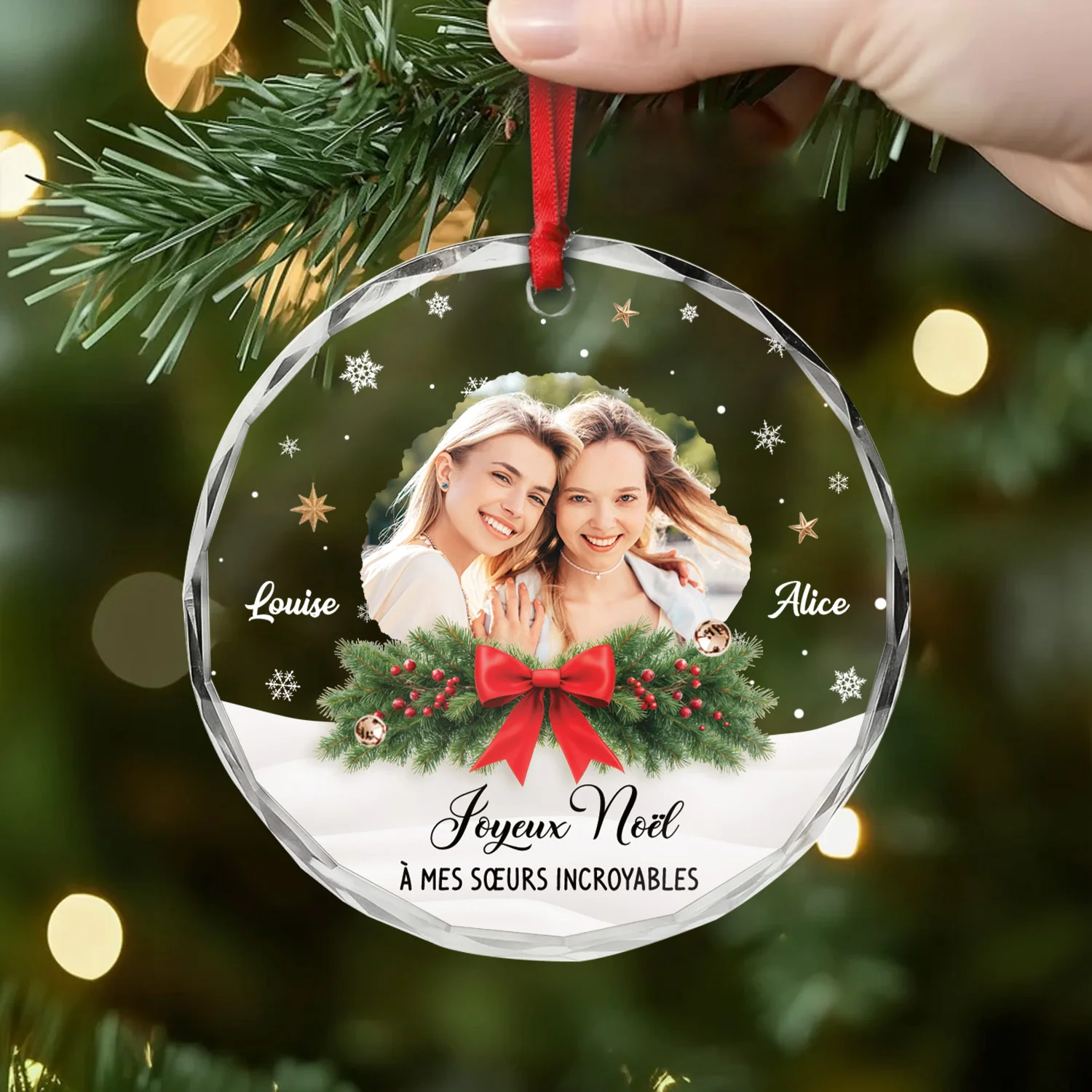 Ornement Noël En Verre Personnalisé Femme Avec Photo - Joyeux Noël À Mes Amies - Image 2