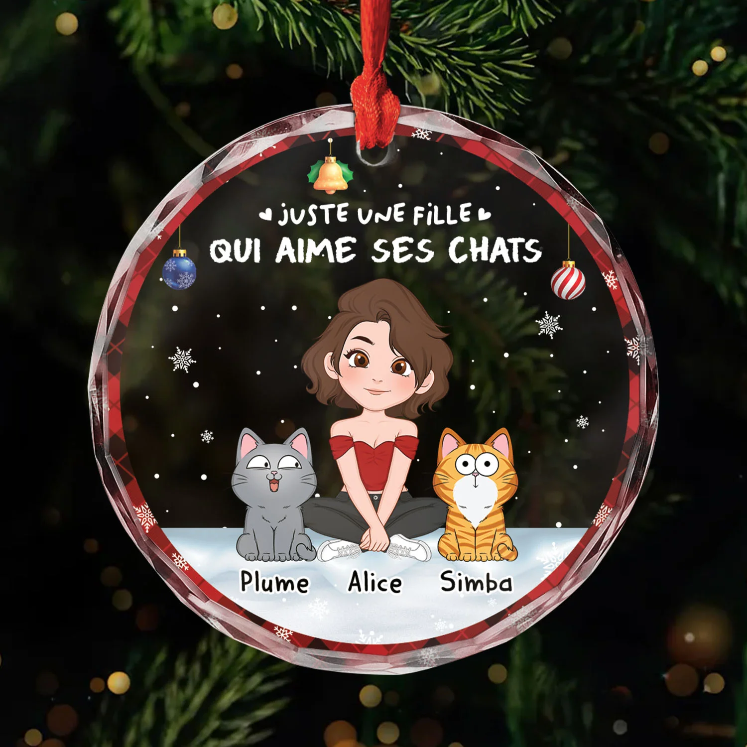 Ornement Noël En Verre Personnalisé - Fille Qui Aime Ses Chats