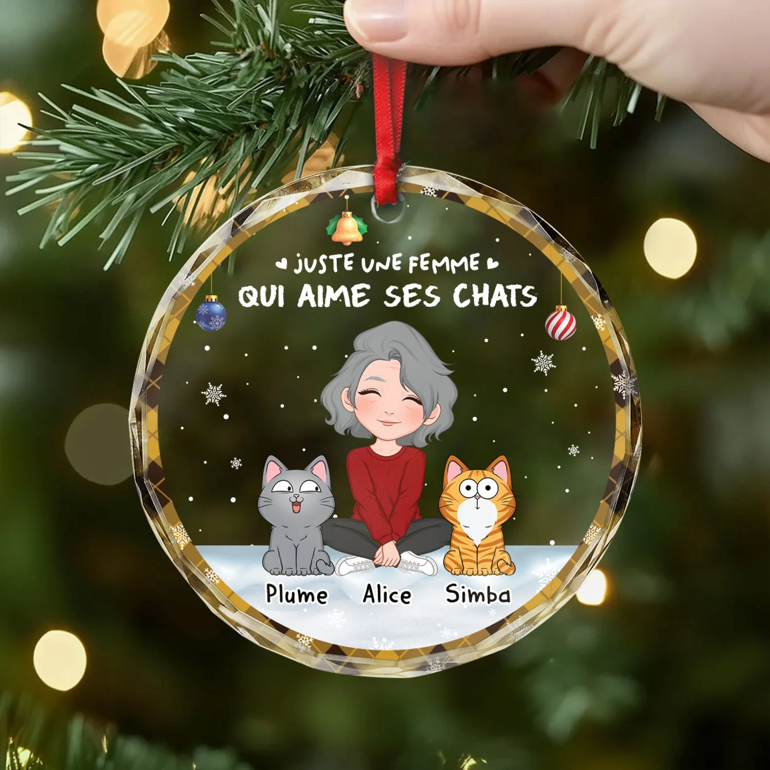Ornement Noël En Verre Personnalisé - Fille Qui Aime Ses Chats - Image 2
