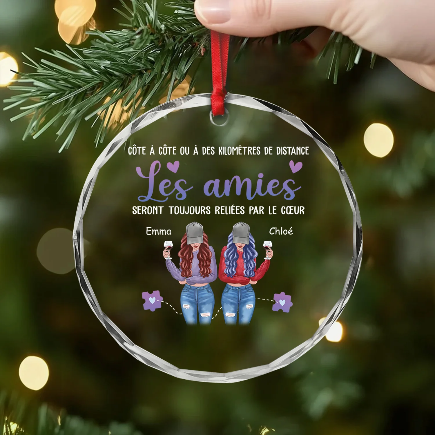 Ornement Noël En Verre Personnalisé - Les Sœurs Seront Toujours Reliées Par Le Cœur - Image 2