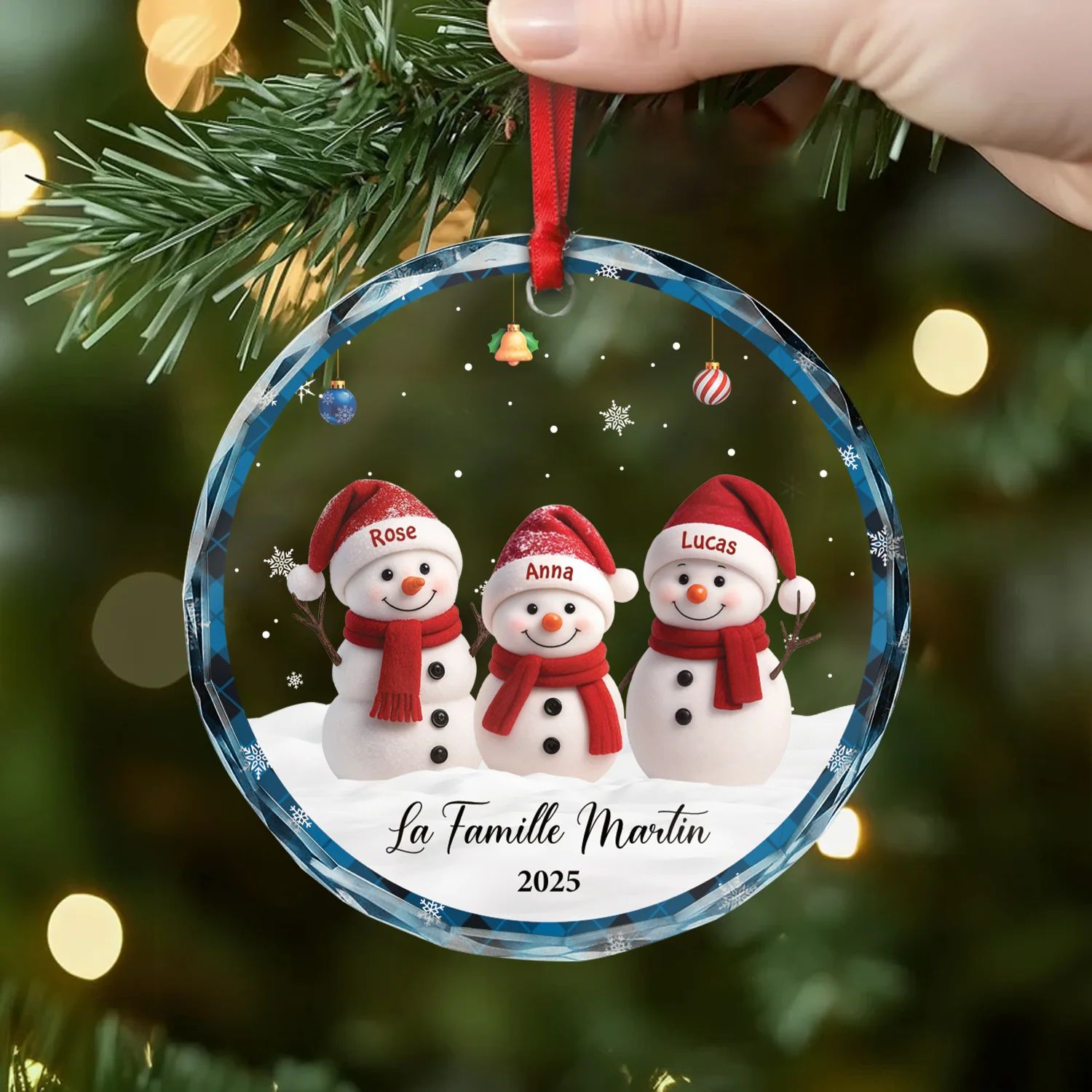 Ornement Noël En Verre Personnalisé - Notre Famille Bonhomme De Neige Ensemble - Image 2