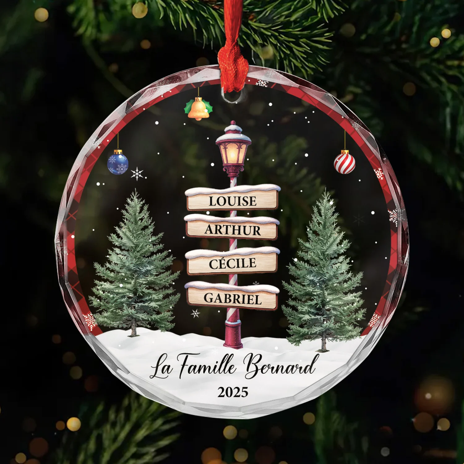 Ornement Noël En Verre Personnalisé - Notre Lampadaire Noël Famille