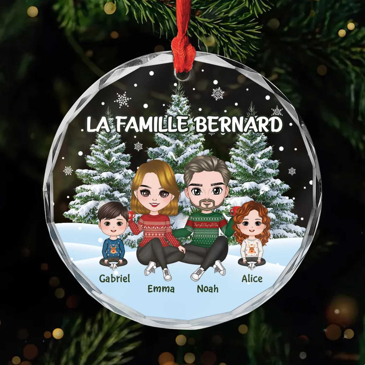 Ornement Noël En Verre Personnalisé Photo Famille - Notre Famille