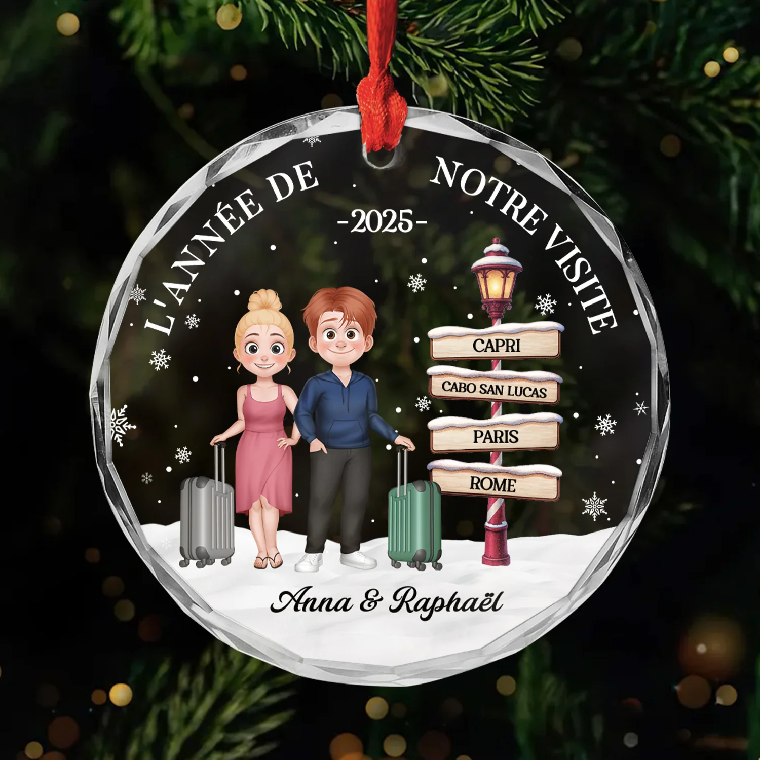 Ornement Noël En Verre Personnalisé Pour Ami - Année De Notre Visite