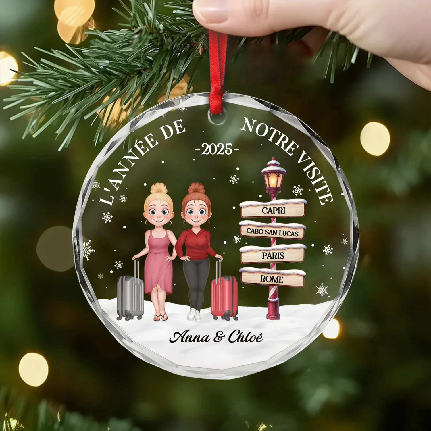 Ornement Noël En Verre Personnalisé Pour Ami - Année De Notre Visite - Image 2