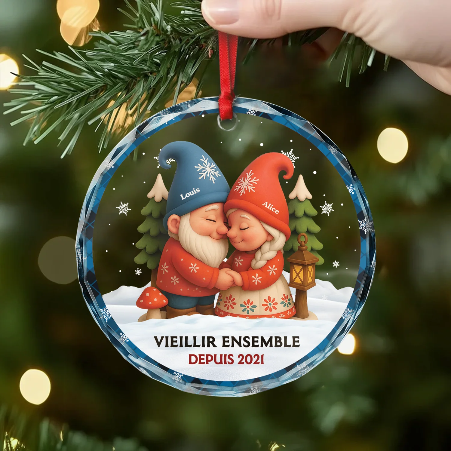 Ornement Noël En Verre Personnalisé Pour Couple Aimant - Vieillir Ensemble - Image 2