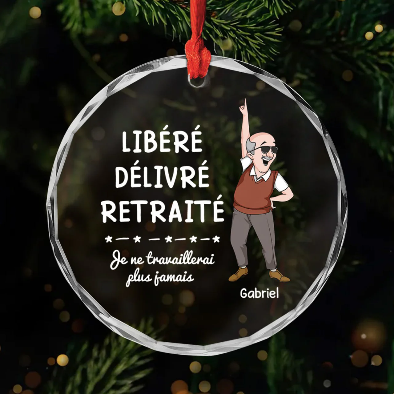 Ornement Noël En Verre Personnalisé Pour Femme Et Homme - Libéré Retraité