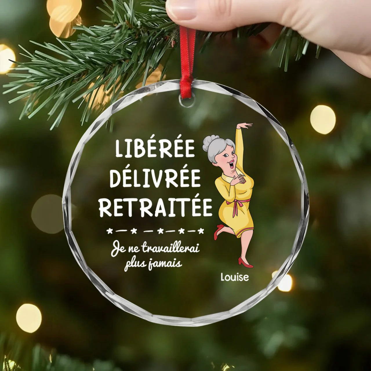 Ornement Noël En Verre Personnalisé Pour Femme Et Homme - Libéré Retraité - Image 2
