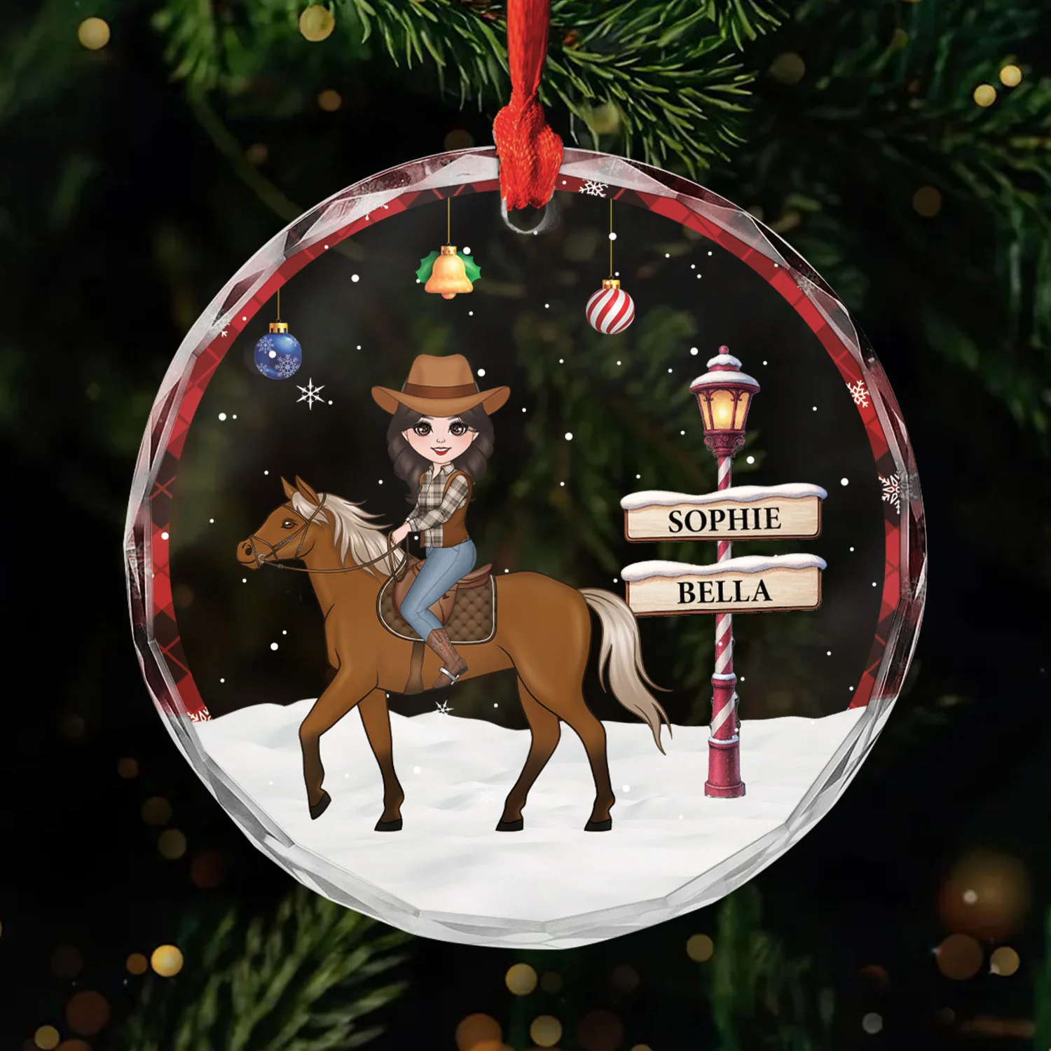 Ornement Noël En Verre Personnalisé Pour Femme - Fille Et Son Cheval