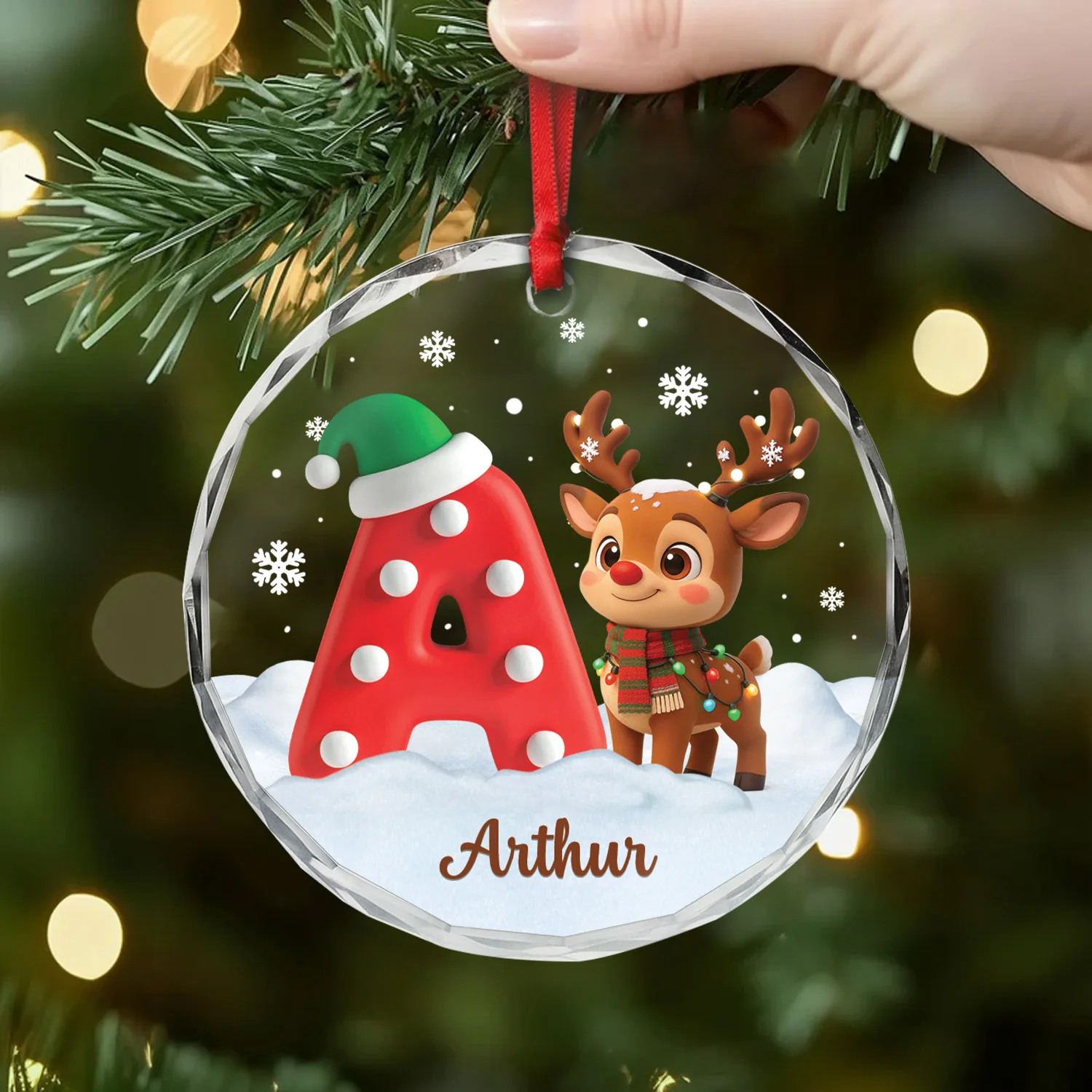 Décoration Noël Personnalisée Prénom – Ornement En Verre - Renne Enfant - Image 2
