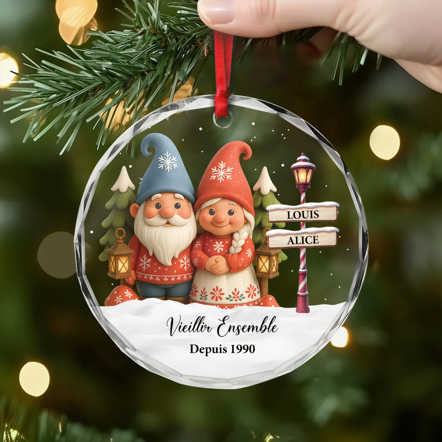 Ornement Noël En Verre Personnalisé - Vieillir Ensemble Couple - Image 2