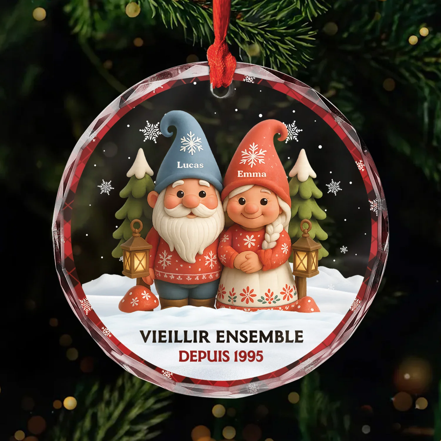 Ornement Noël En Verre Personnalisé - Vieillir Ensemble Gnome Couple