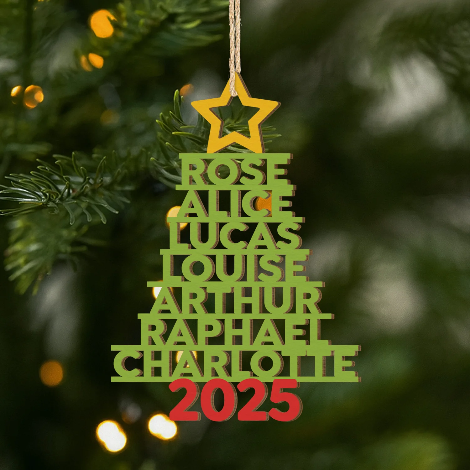 Ornement Noël Famille Sapin En Bois À 1 Couche Personnalisé