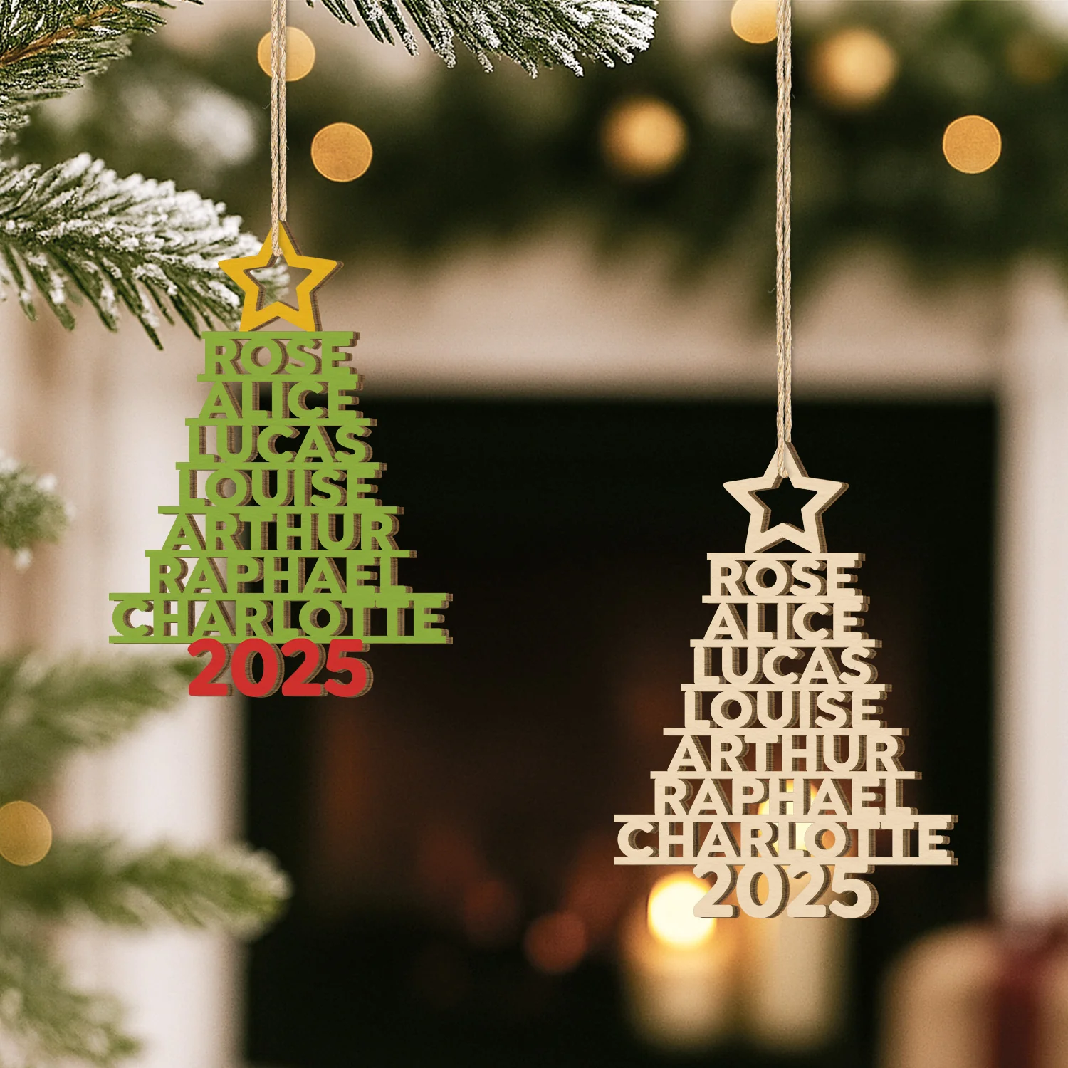 Ornement Noël Famille Sapin En Bois À 1 Couche Personnalisé - Image 2