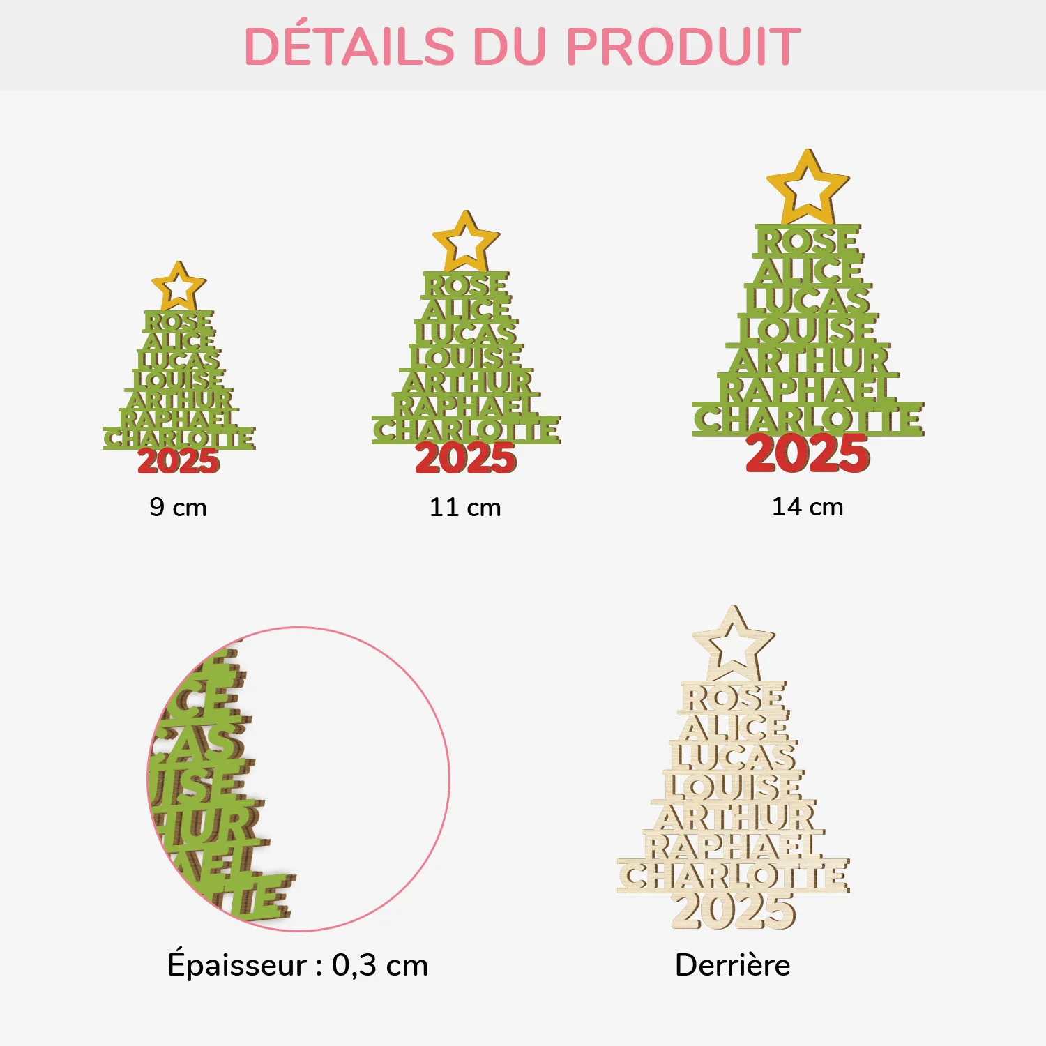 Ornement Noël Famille Sapin En Bois À 1 Couche Personnalisé - Image 3