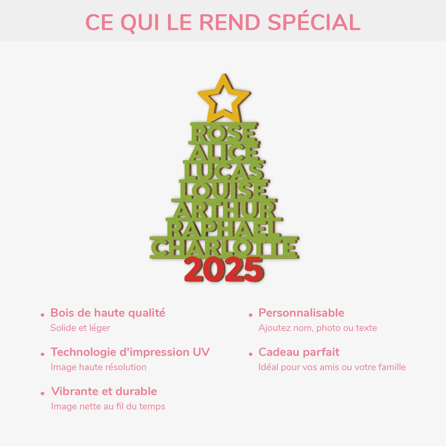 Ornement Noël Famille Sapin En Bois À 1 Couche Personnalisé - Image 4