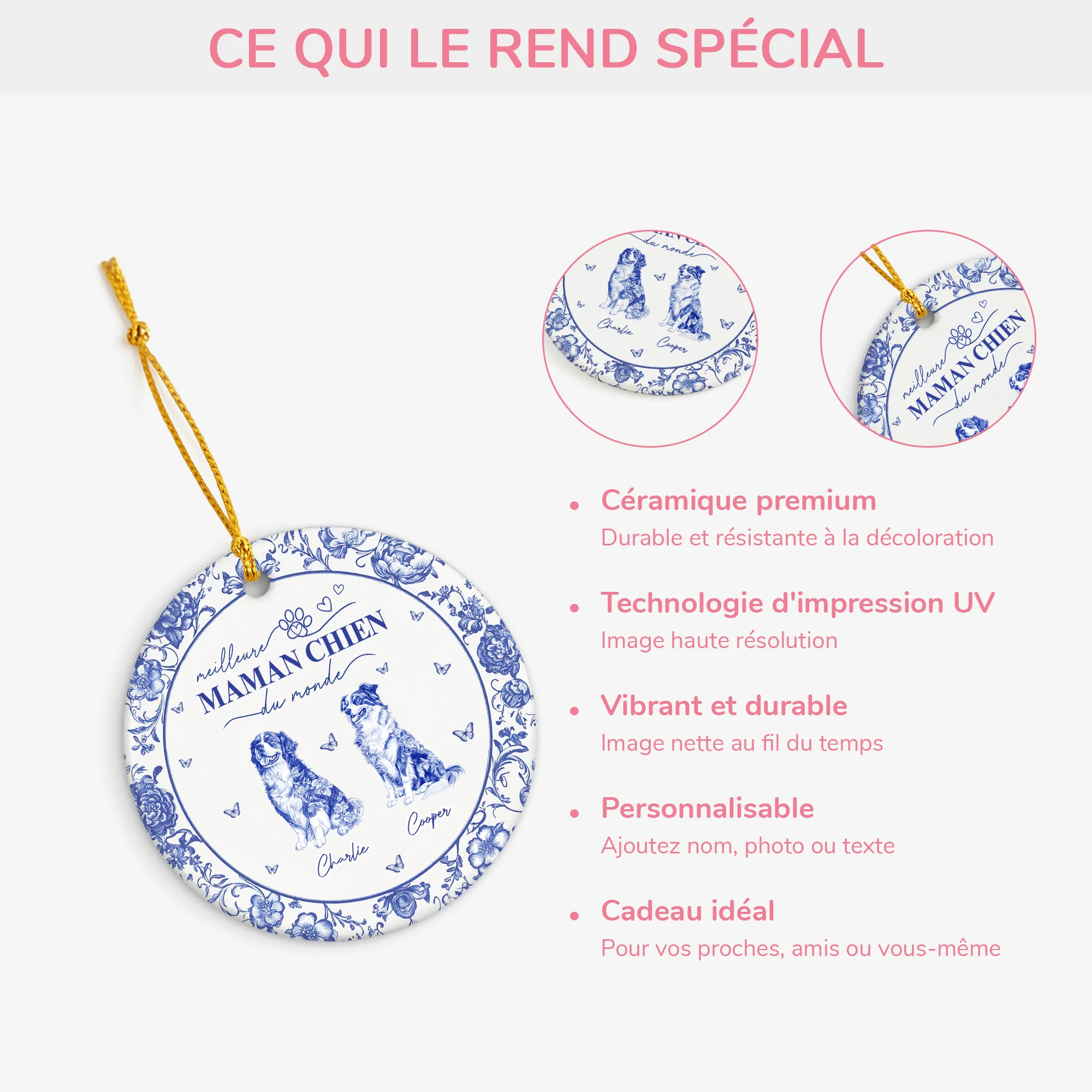 Ornement Personnalisé Chien - Meilleure Maman Chien - Style Bleu-Toile - Image 4