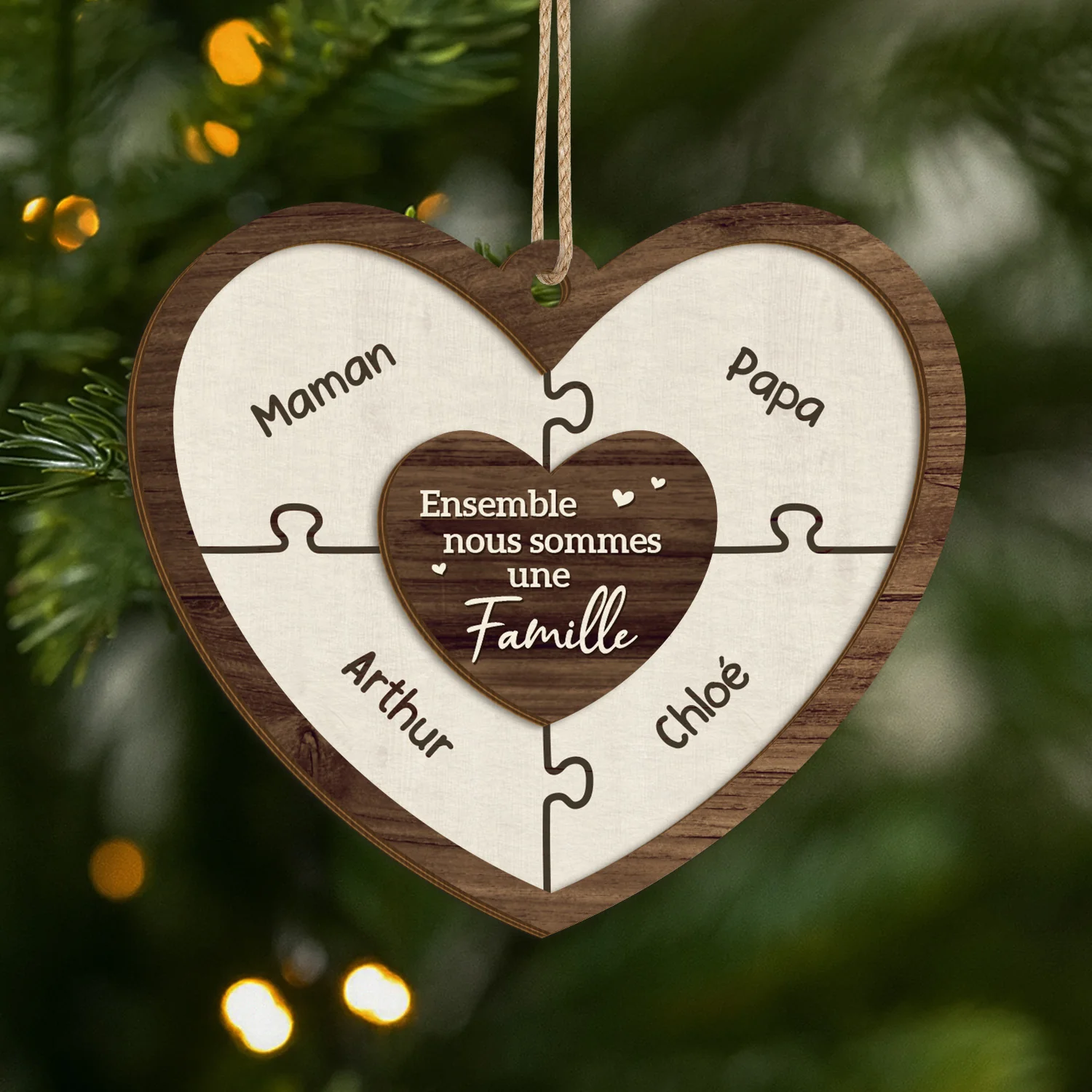 Ornement En Bois À 2 Couches Personnalisé - Puzzle De Famille Ensemble